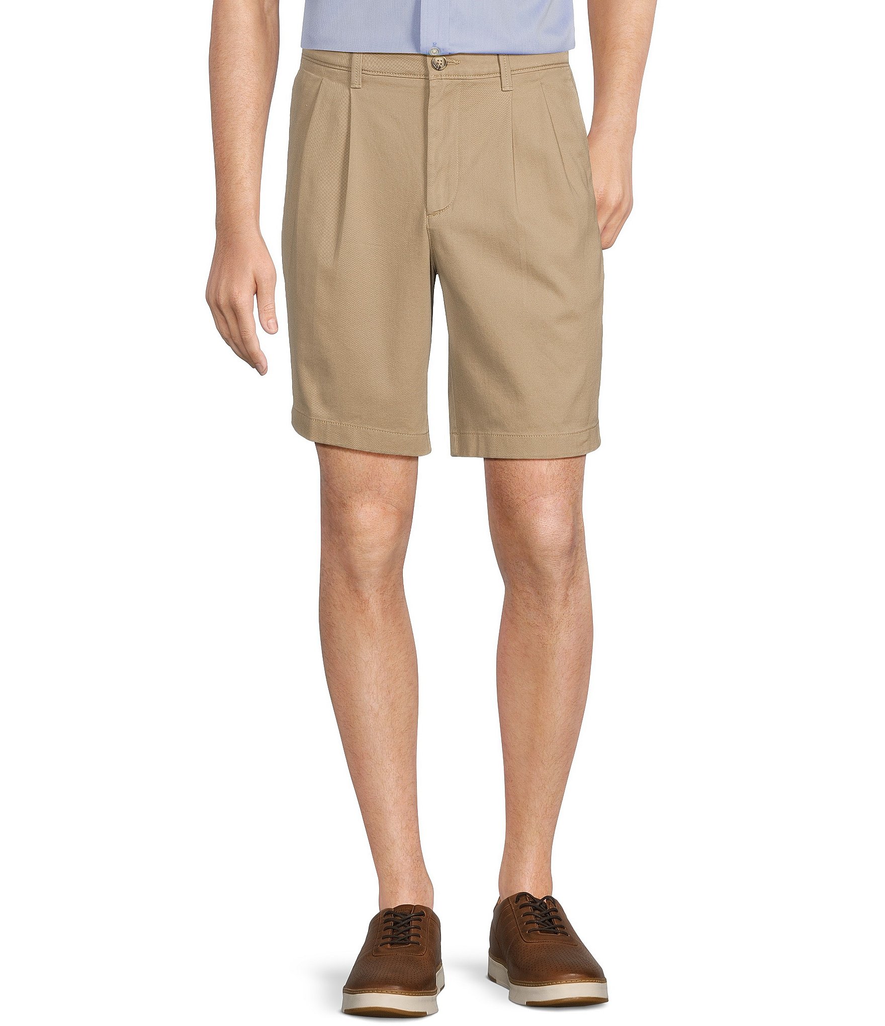 Roundtree & Yorke Casuals Stretch Fabric Classic Fit Pleated Washed 9#double; Chino Shorts