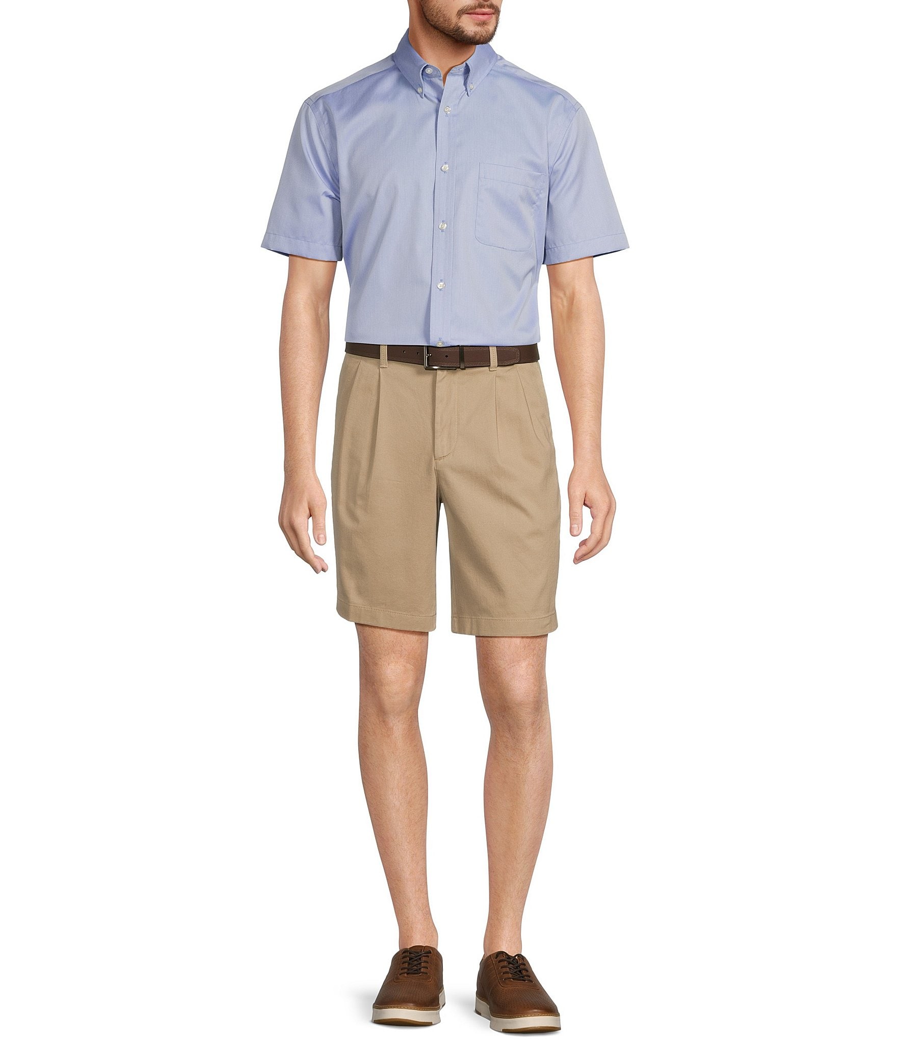 Roundtree & Yorke Casuals Stretch Fabric Classic Fit Pleated Washed 9#double; Chino Shorts