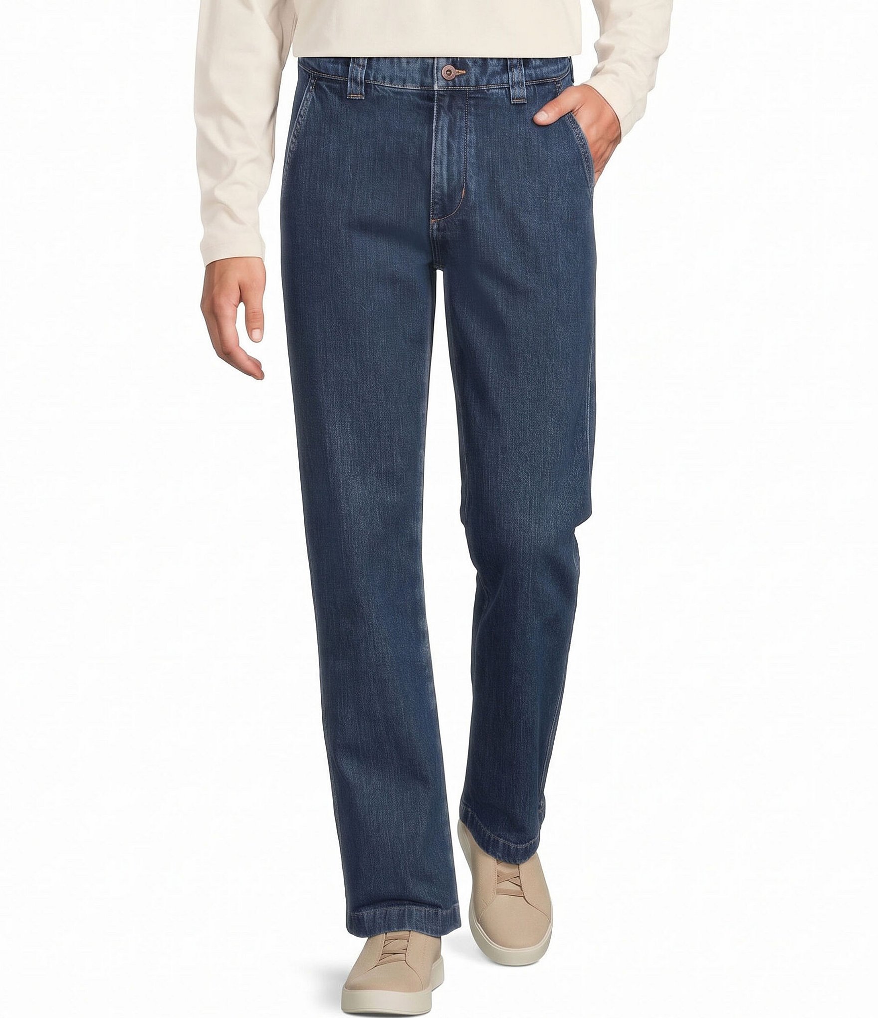 Roundtree & Yorke Classic Fit Flat Front Denim Chino Pants