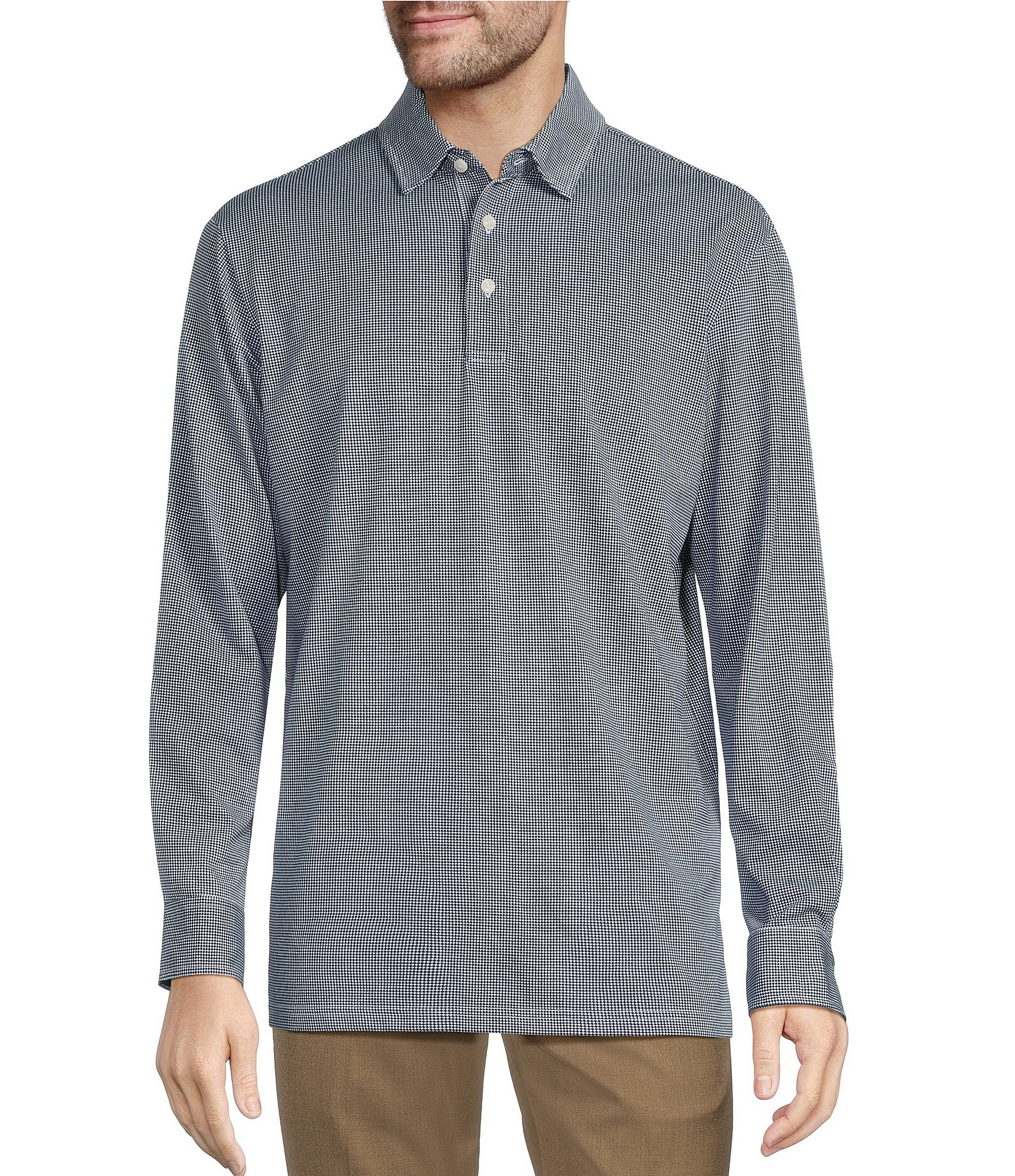 Gold Label Roundtree & Yorke Non-Iron Long Sleeve Jacquard Printed Polo ...