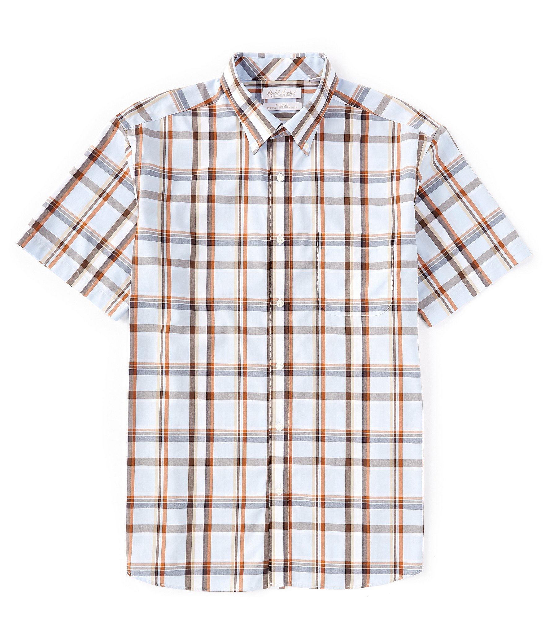 Roundtree & Yorke Gold Label Short Sleeve Poplin Large Plaid Sport ...