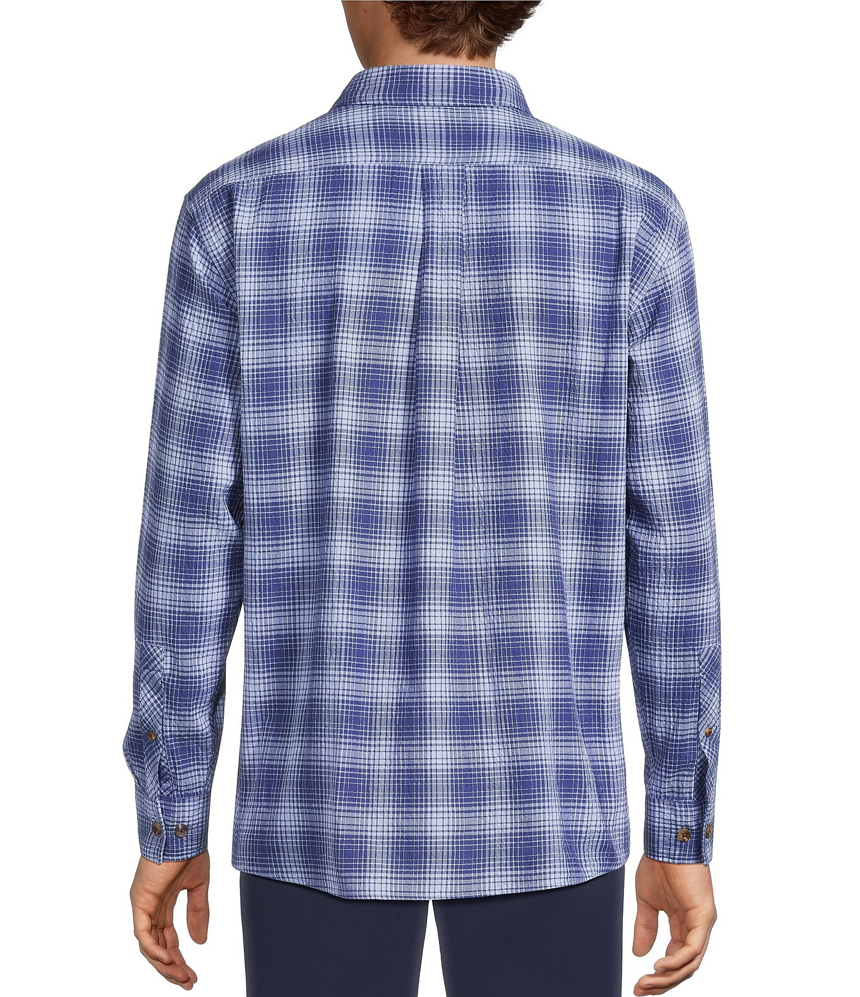 Roundtree & Yorke Herringbone Textured Medium Plaid Sport Shirt
