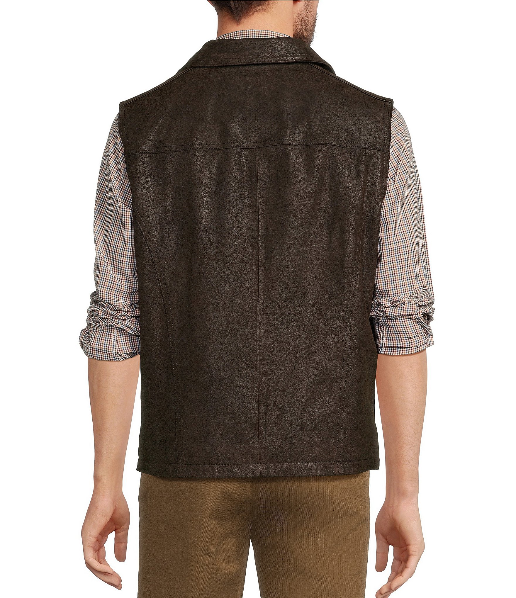 Roundtree & Yorke Leather Vest With Stand Collar