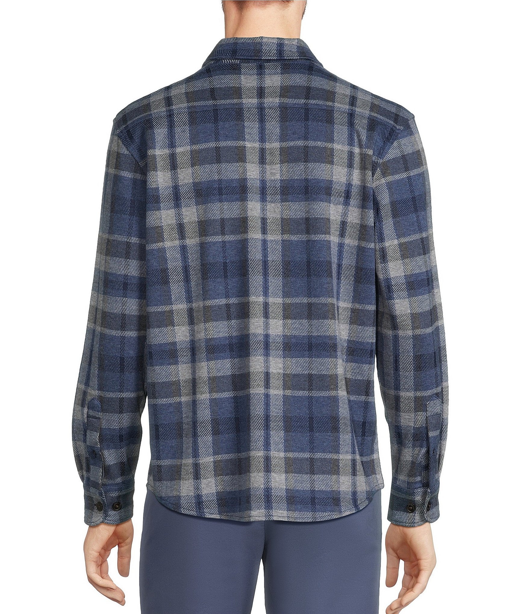 Roundtree & Yorke Long Sleeve Button Down Collar Large Plaid Knit Button-Front Shirt