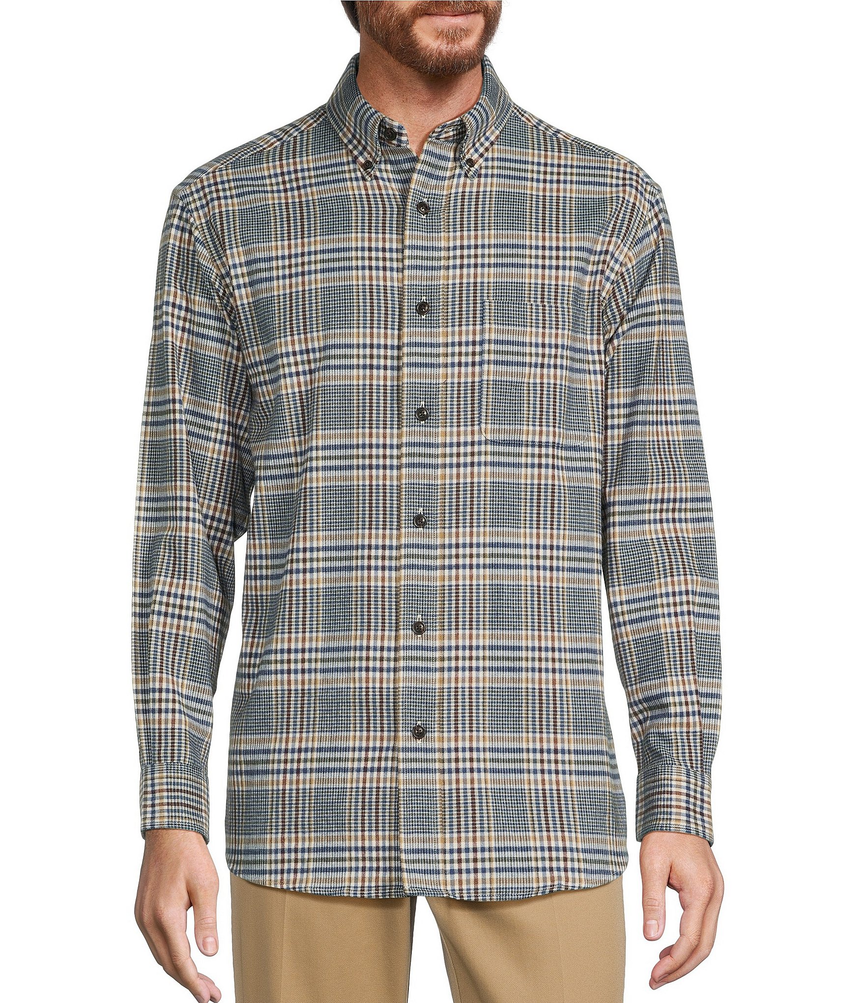 Roundtree & Yorke Long Sleeve Medium Plaid Flannel Sport Cotton Shirt