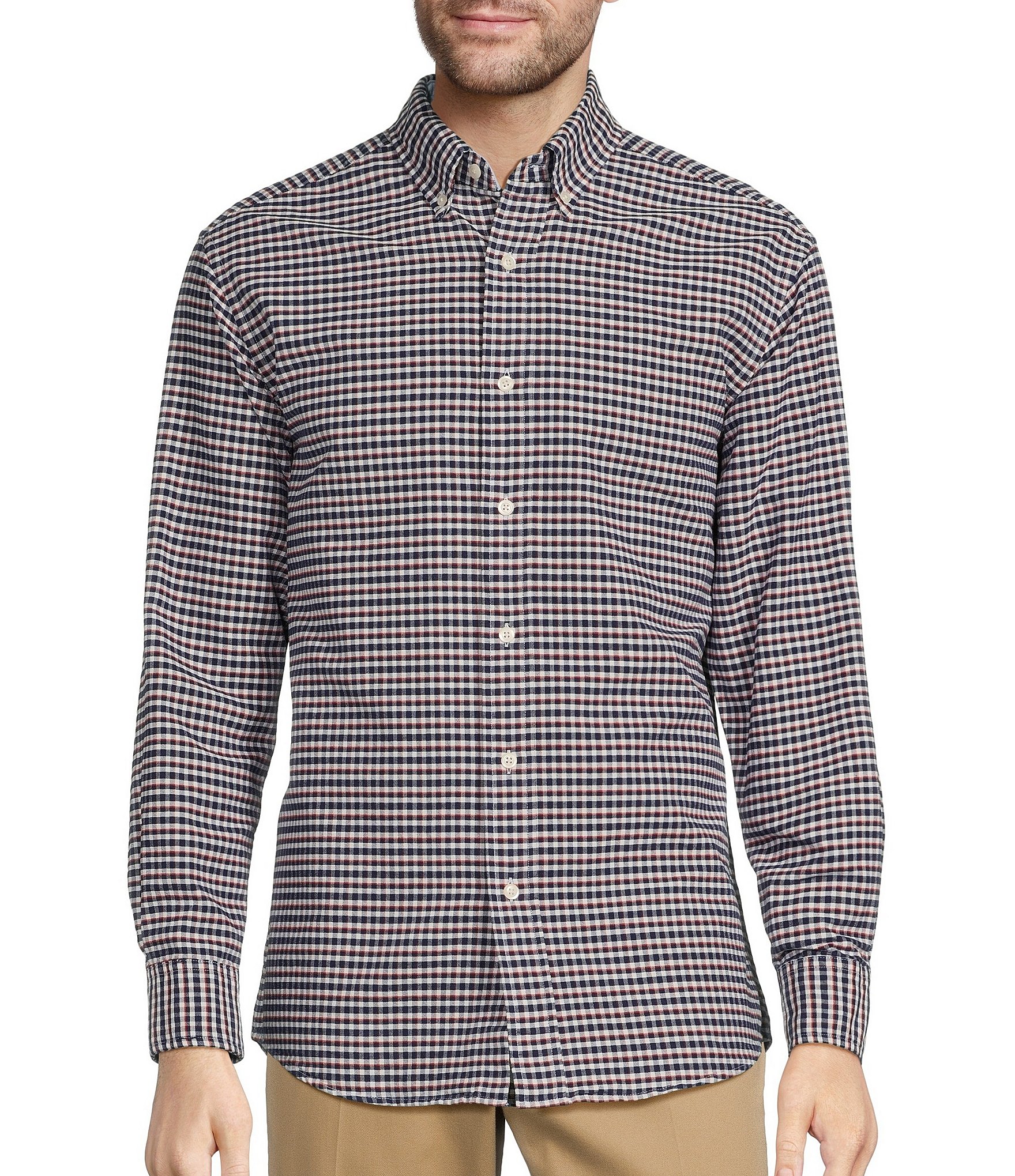 Roundtree & Yorke Long Sleeve Checkered Oxford Sport Shirt | Dillard's
