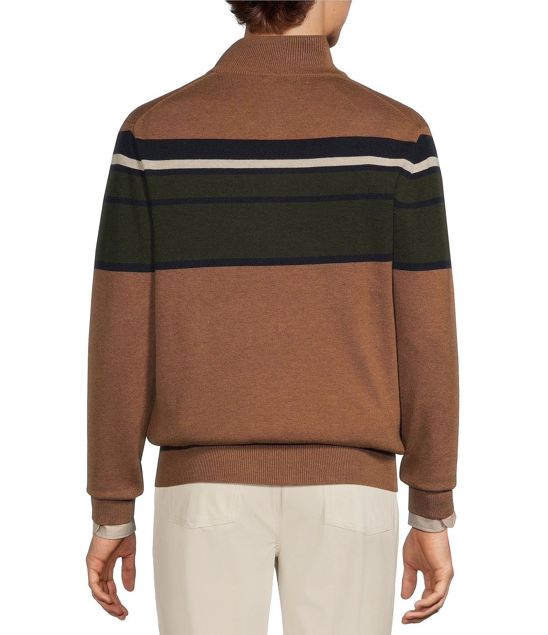 Roundtree & Yorke Long Sleeve Chest Stripe Quarter Zip Sweater