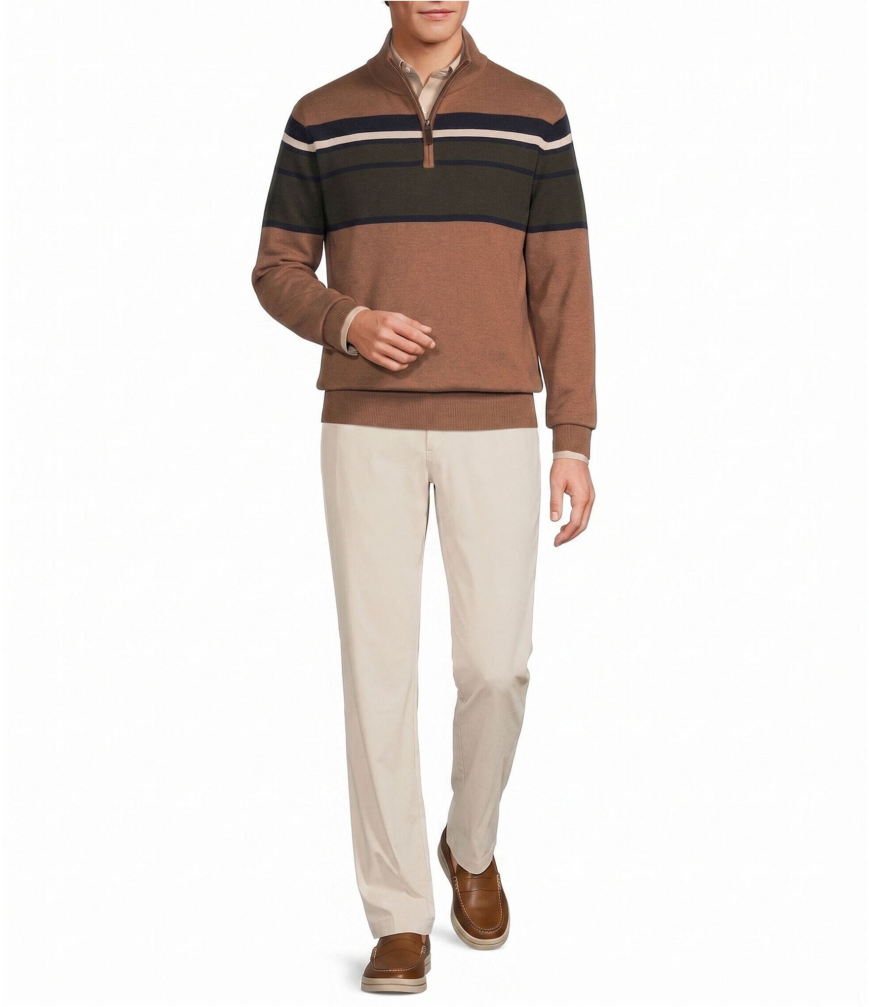 Roundtree & Yorke Long Sleeve Chest Stripe Quarter Zip Sweater