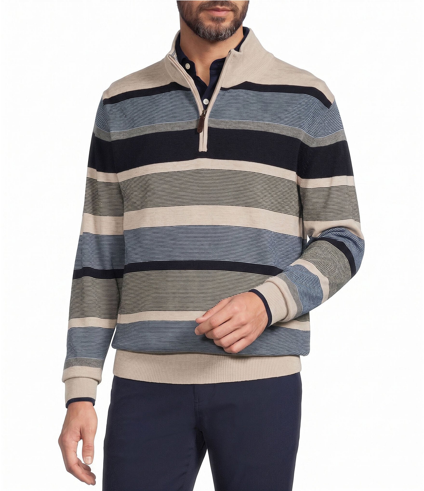 Roundtree & Yorke Long Sleeve Fashion Quarter-Zip Sweater