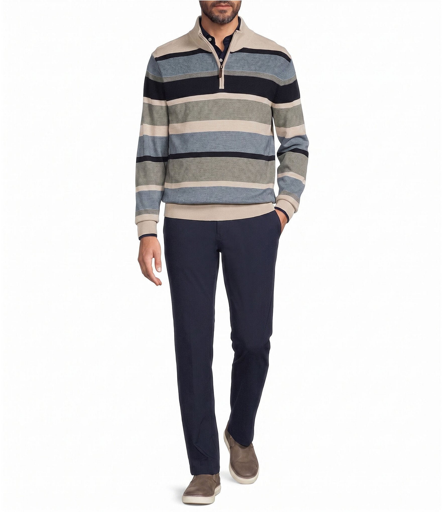 Roundtree & Yorke Long Sleeve Fashion Quarter-Zip Sweater