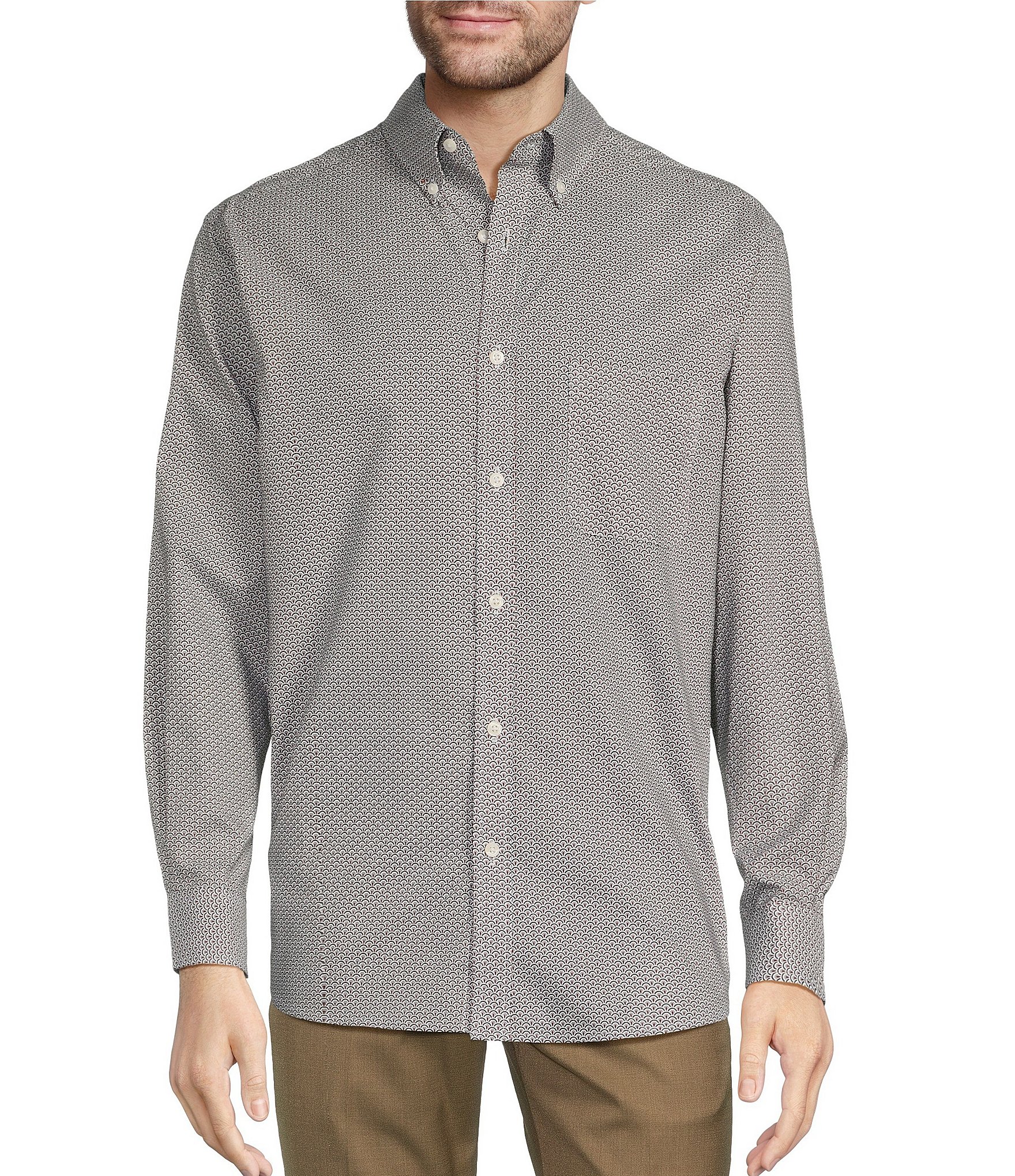 Roundtree & Yorke Long Sleeve Geometric Print Poplin Sport Shirt ...