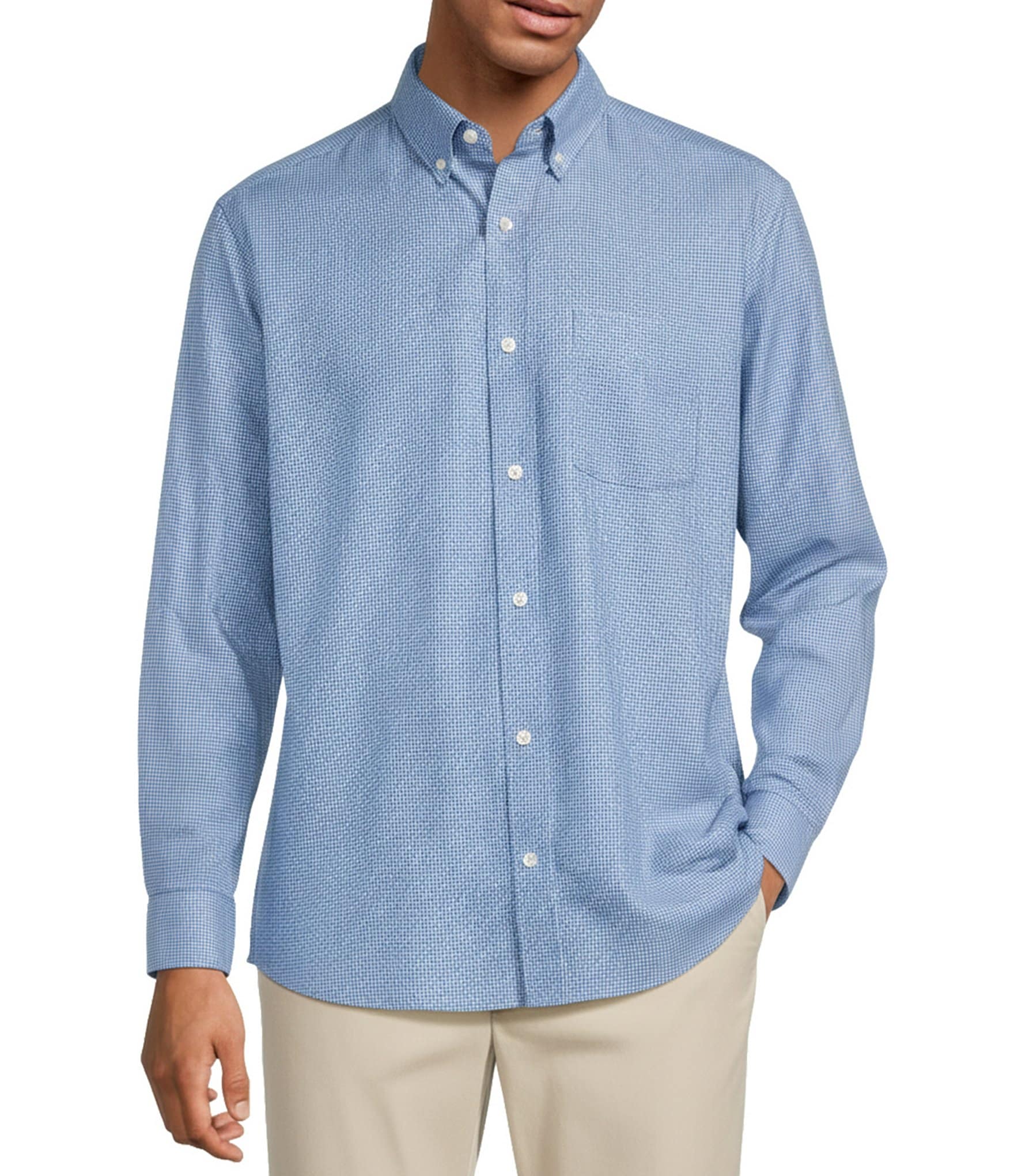 Roundtree & Yorke Gingham Pattern Twill Sport Shirt