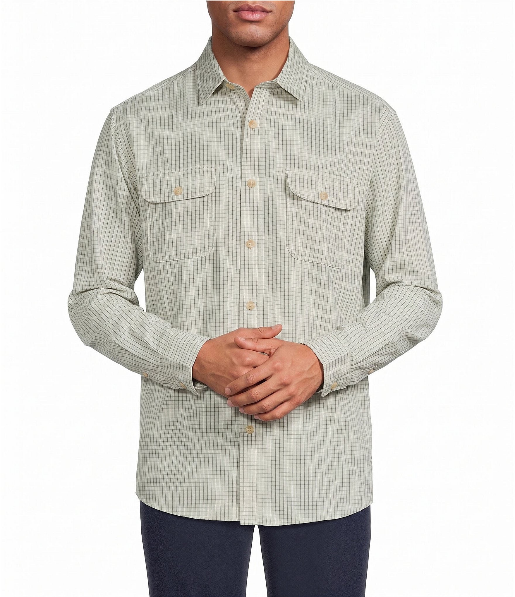 Roundtree & Yorke Long Sleeve Gingham Plaid Sport Shirt