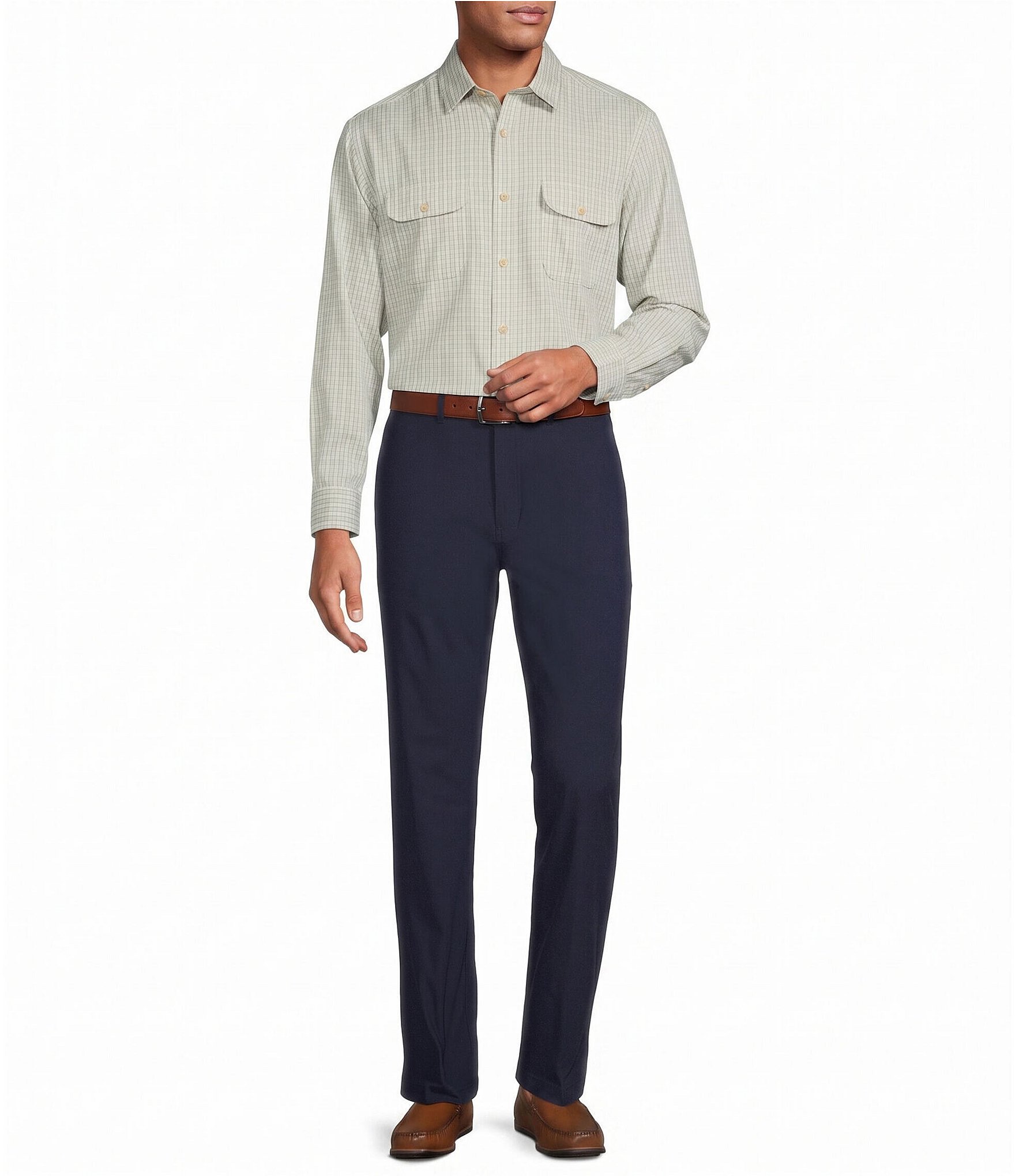 Roundtree & Yorke Long Sleeve Gingham Plaid Sport Shirt
