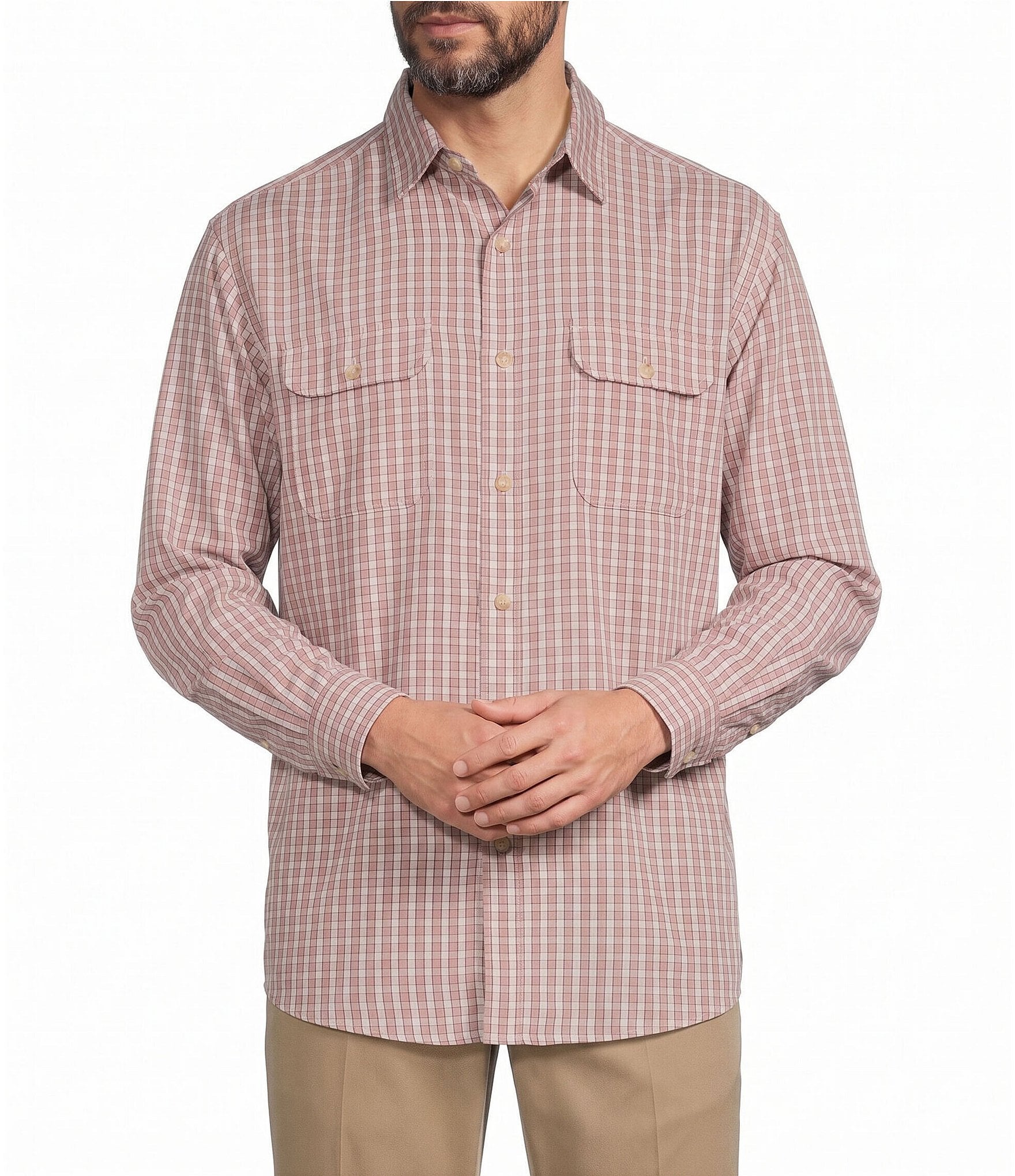 Roundtree & Yorke Long Sleeve Gingham Plaid Sport Shirt
