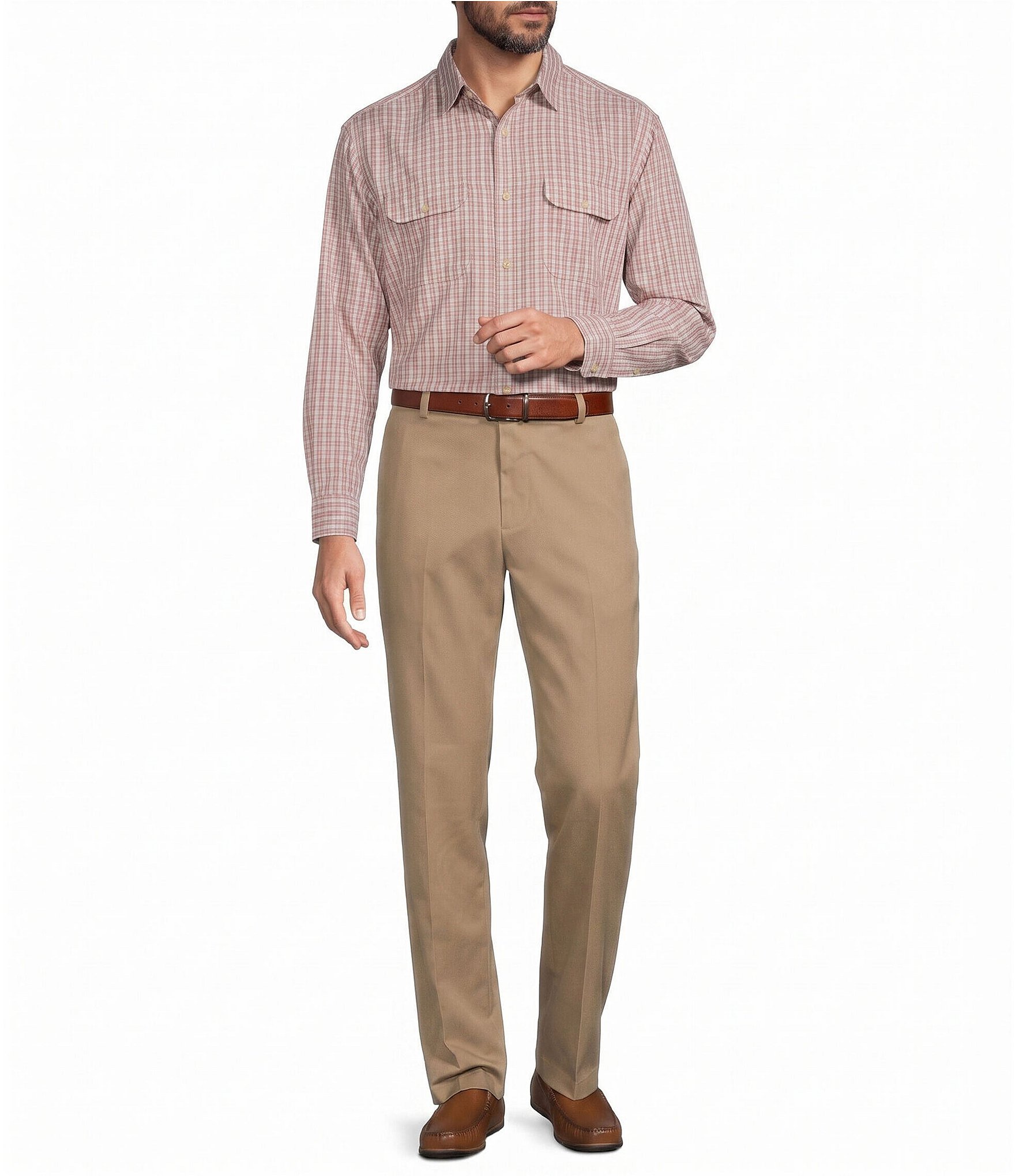 Roundtree & Yorke Long Sleeve Gingham Plaid Sport Shirt