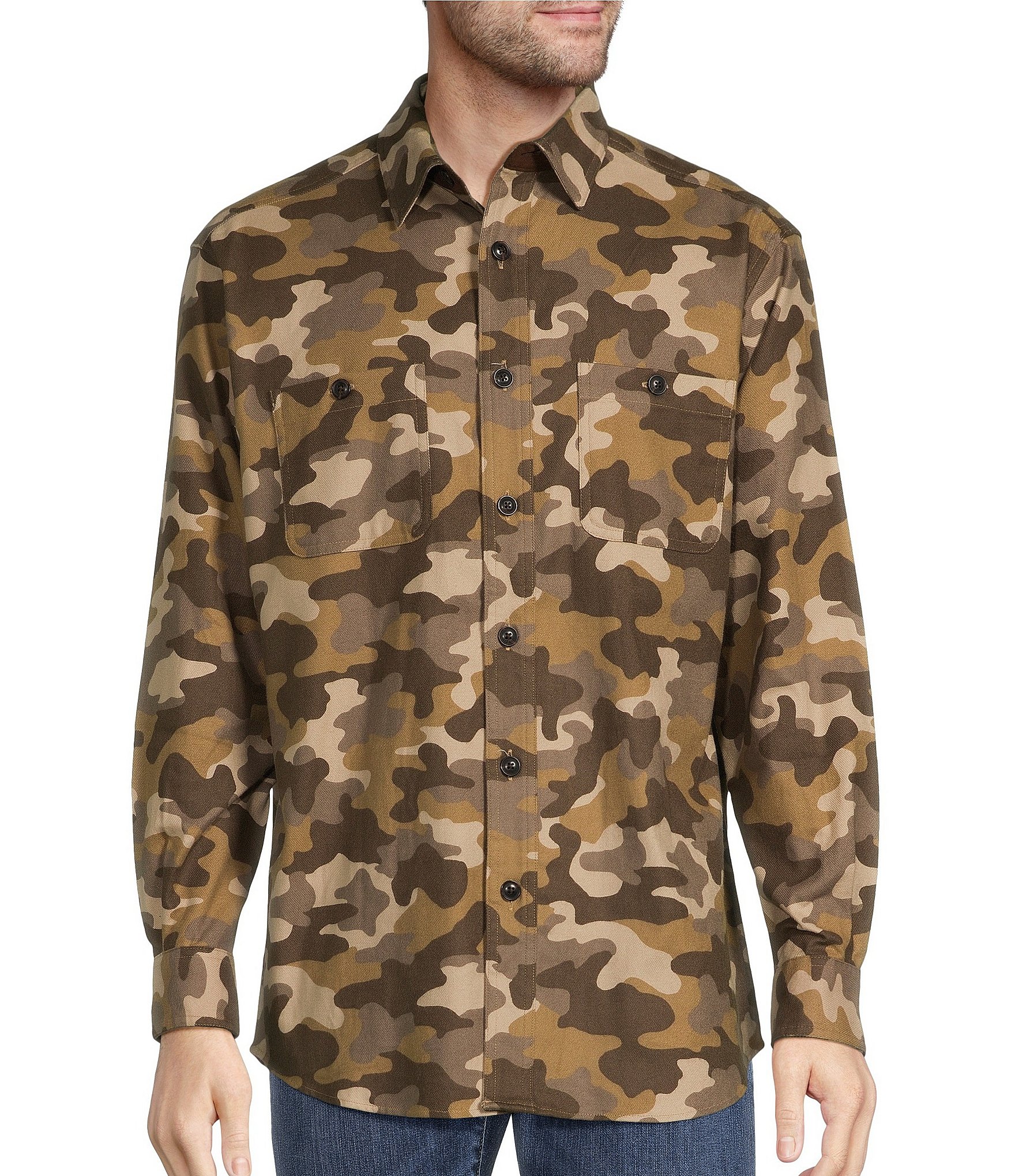 Roundtree & Yorke Long Sleeve Heavy Twill Camo Print Sport Shirt ...