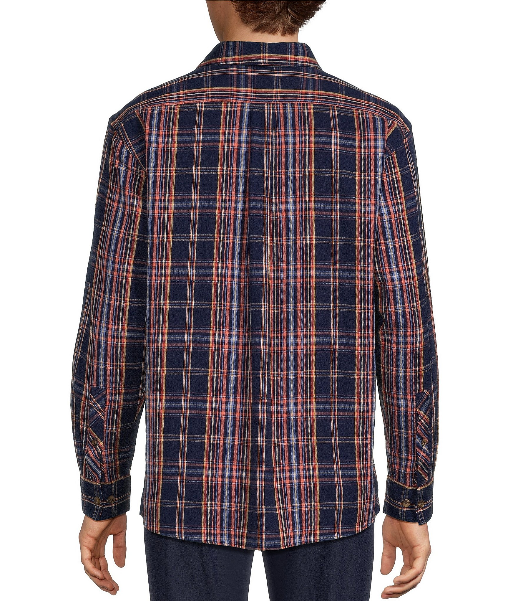 Roundtree & Yorke Long Sleeve Herringbone Textured Large Plaid Sport Shirt