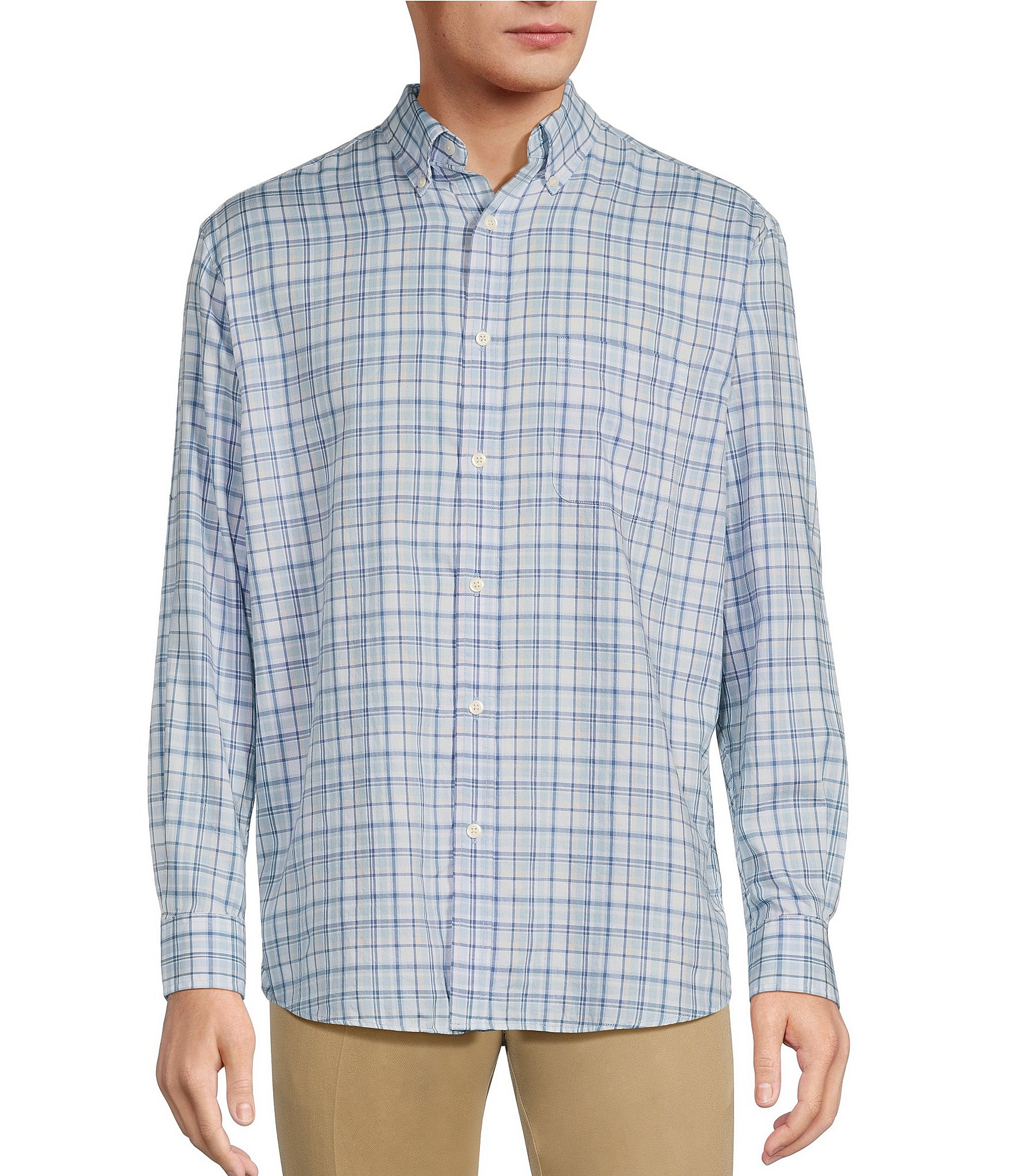 Roundtree & Yorke Long Sleeve Large Plaid Twill Sport Shirt | Dillard's