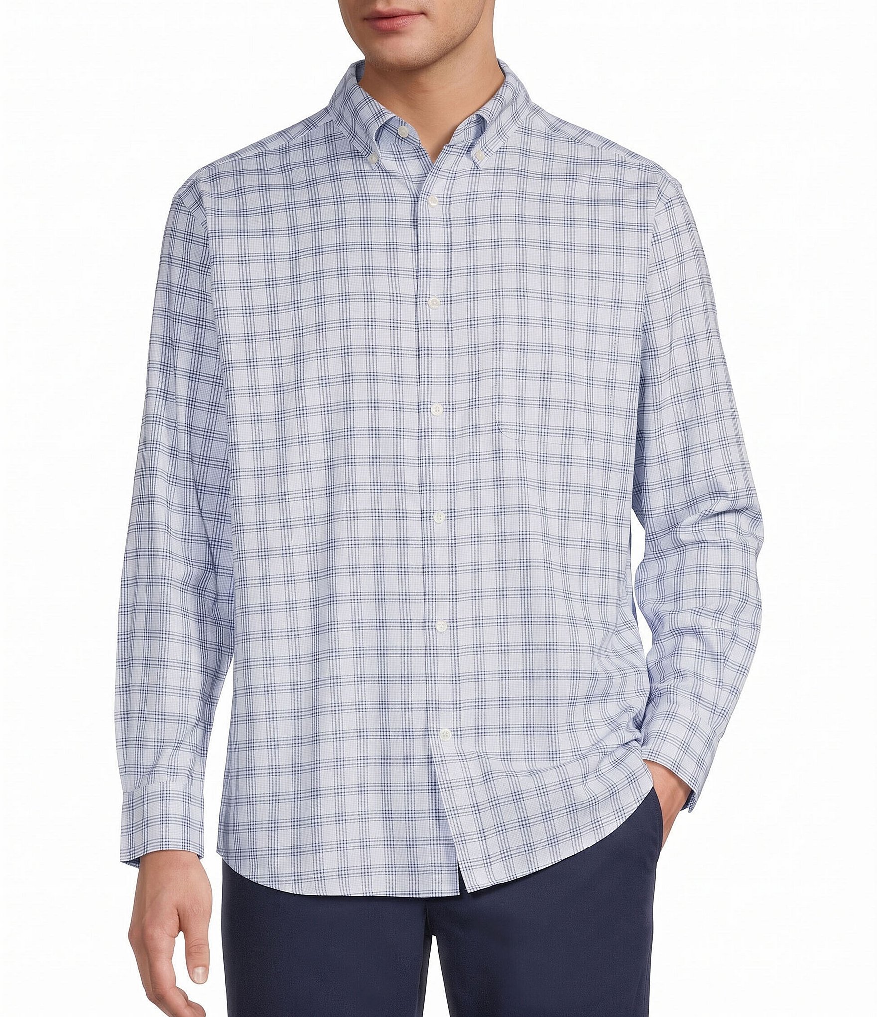 Roundtree & Yorke Long Sleeve Medium Check Oxford Sport Shirt