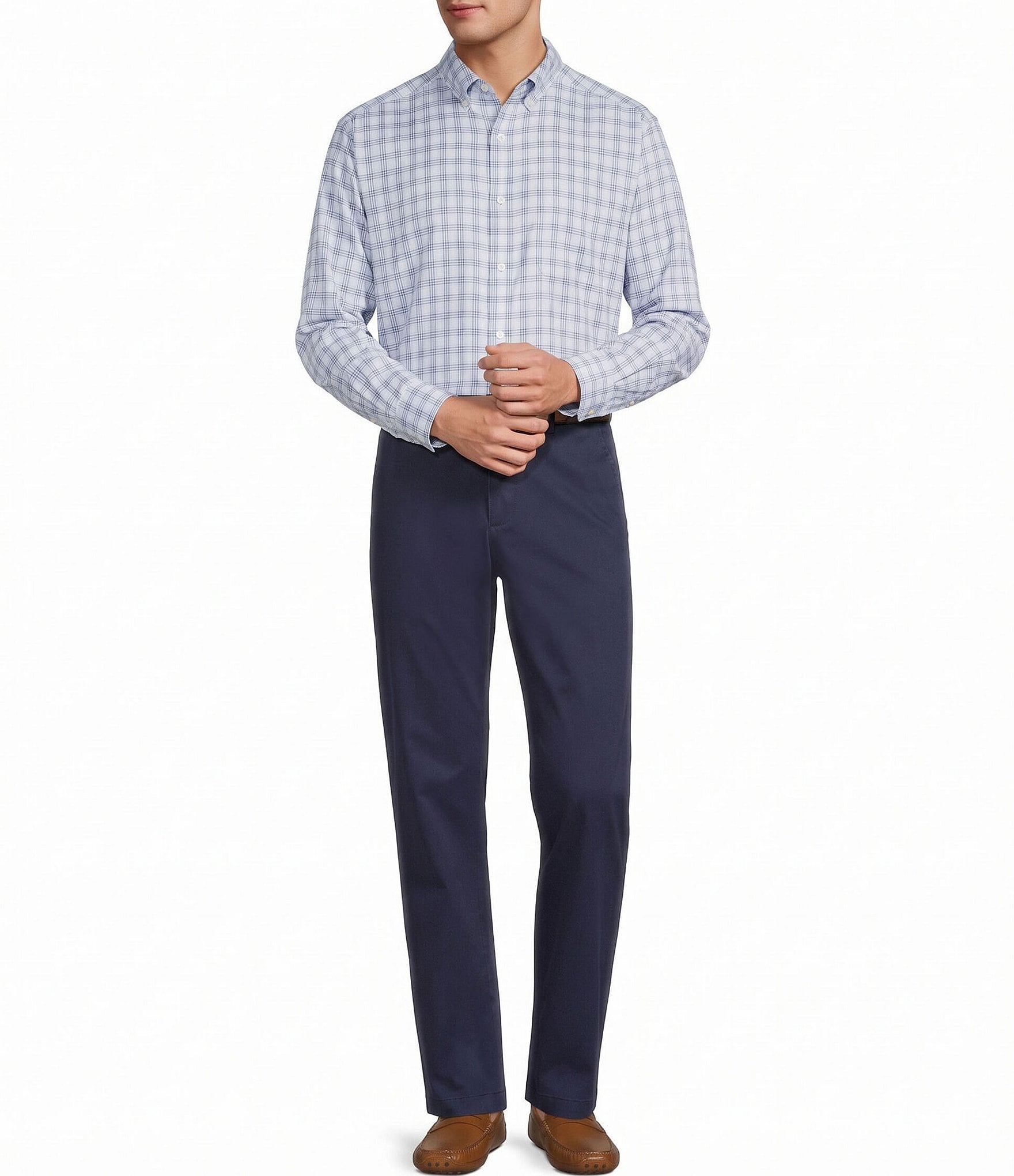 Roundtree & Yorke Long Sleeve Medium Check Oxford Sport Shirt
