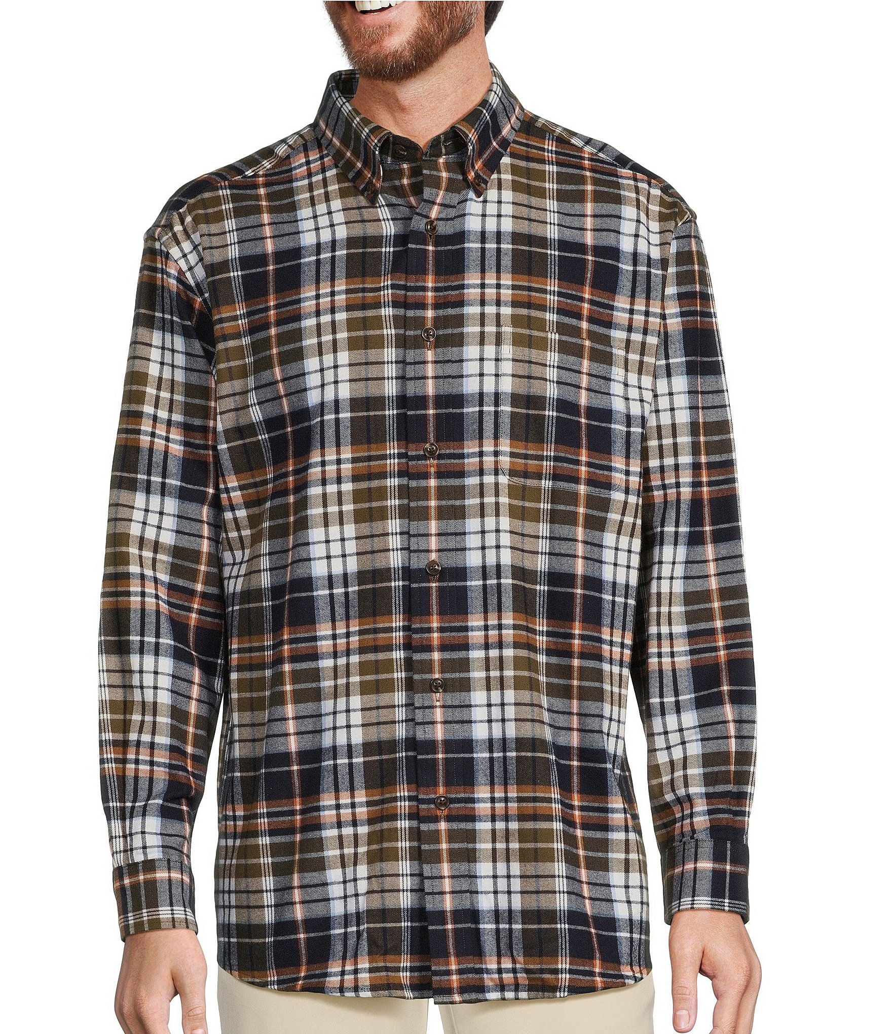 Roundtree & Yorke Long Sleeve Allover Large Plaid Portuguese Flannel ...
