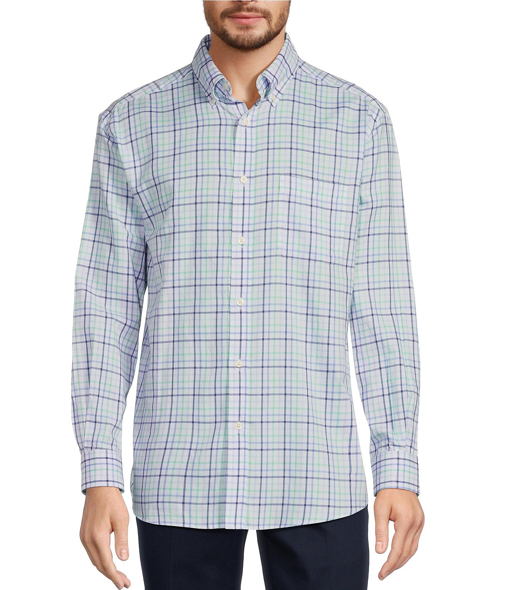 Roundtree & Yorke Long Sleeve Multi Checked Twill Sport Shirt | Dillard's