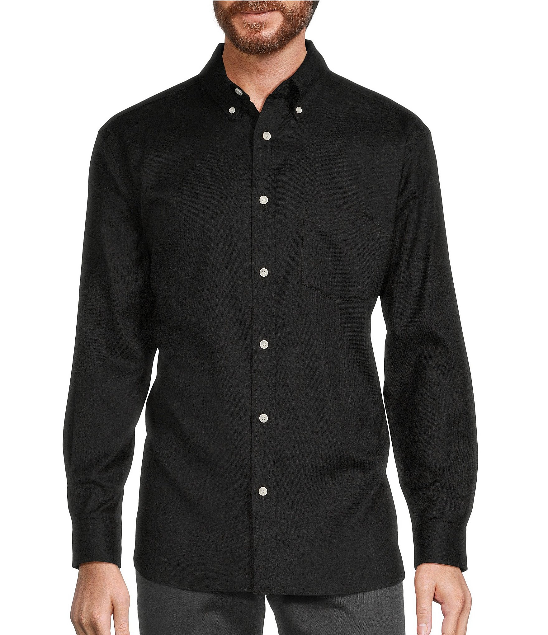 Roundtree & Yorke Long Sleeve Oxford Solid Button Down Collar