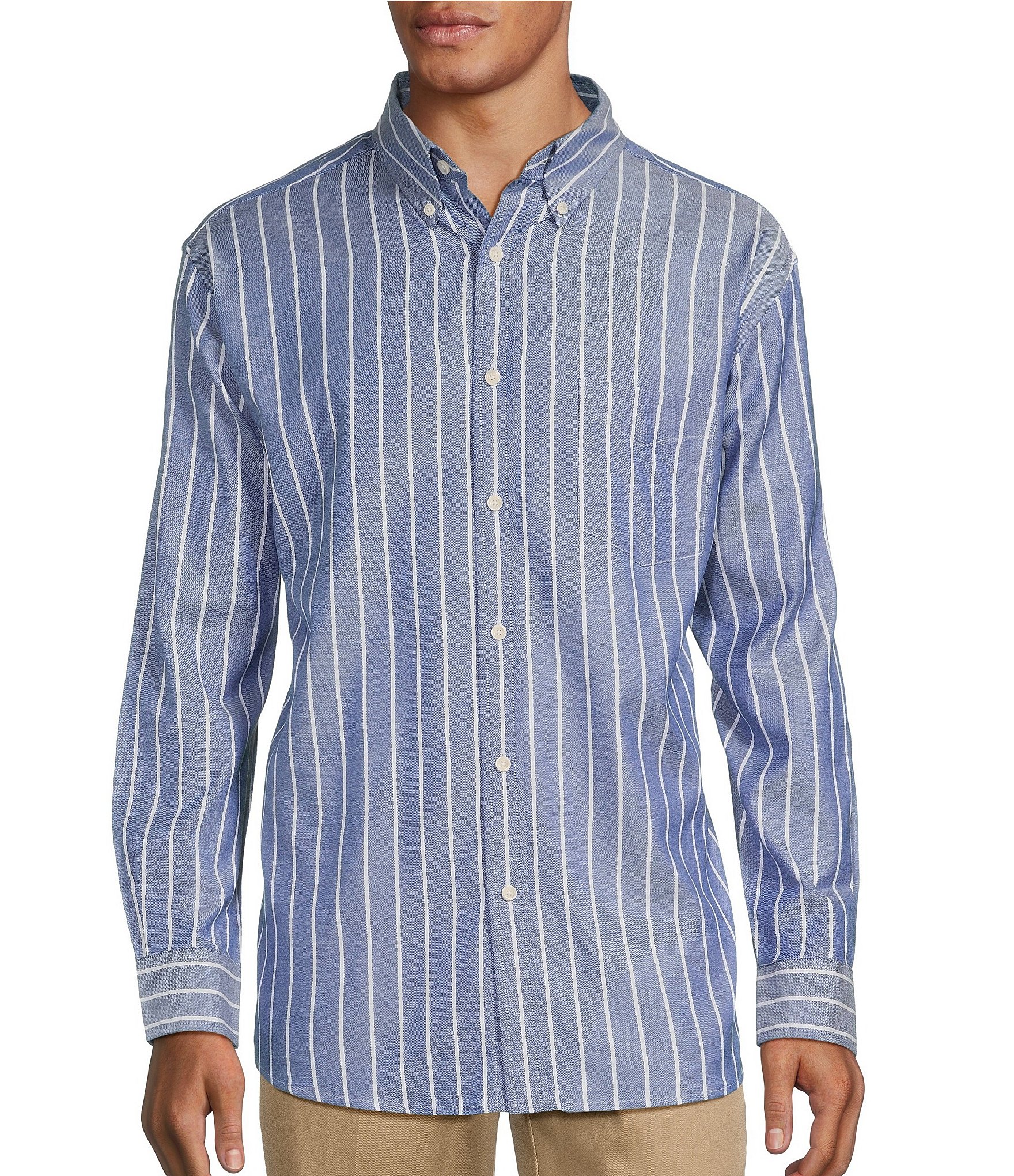 Roundtree & Yorke Long Sleeve Oxford Stripe Button Down Sport Shirt ...