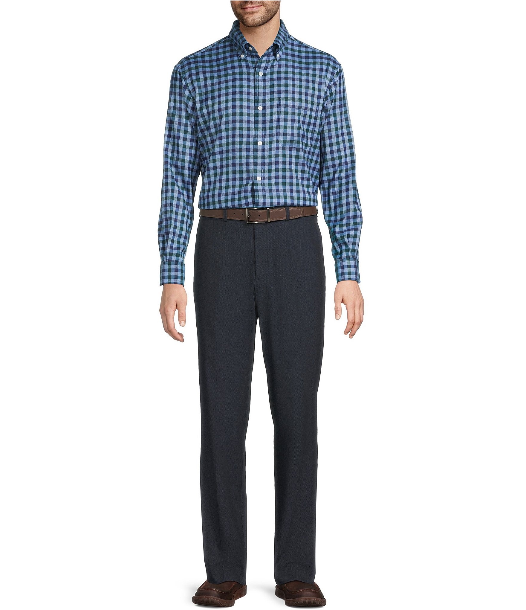 Roundtree & Yorke Long Sleeve Performance Check Flannel Sport Shirt