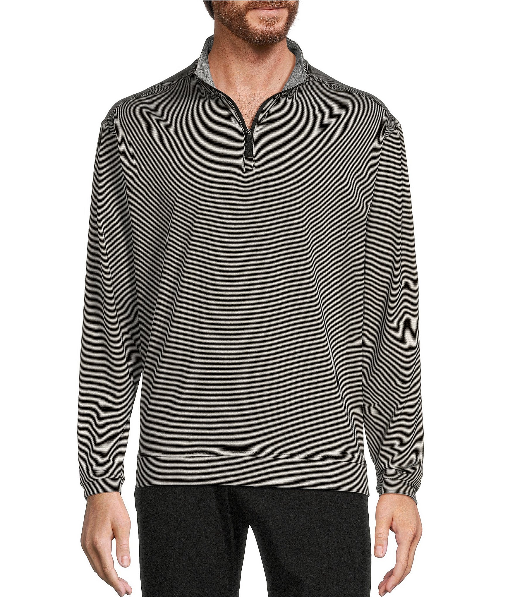 Roundtree & Yorke Long Sleeve Performance Quarter-Zip Striped Pullover ...