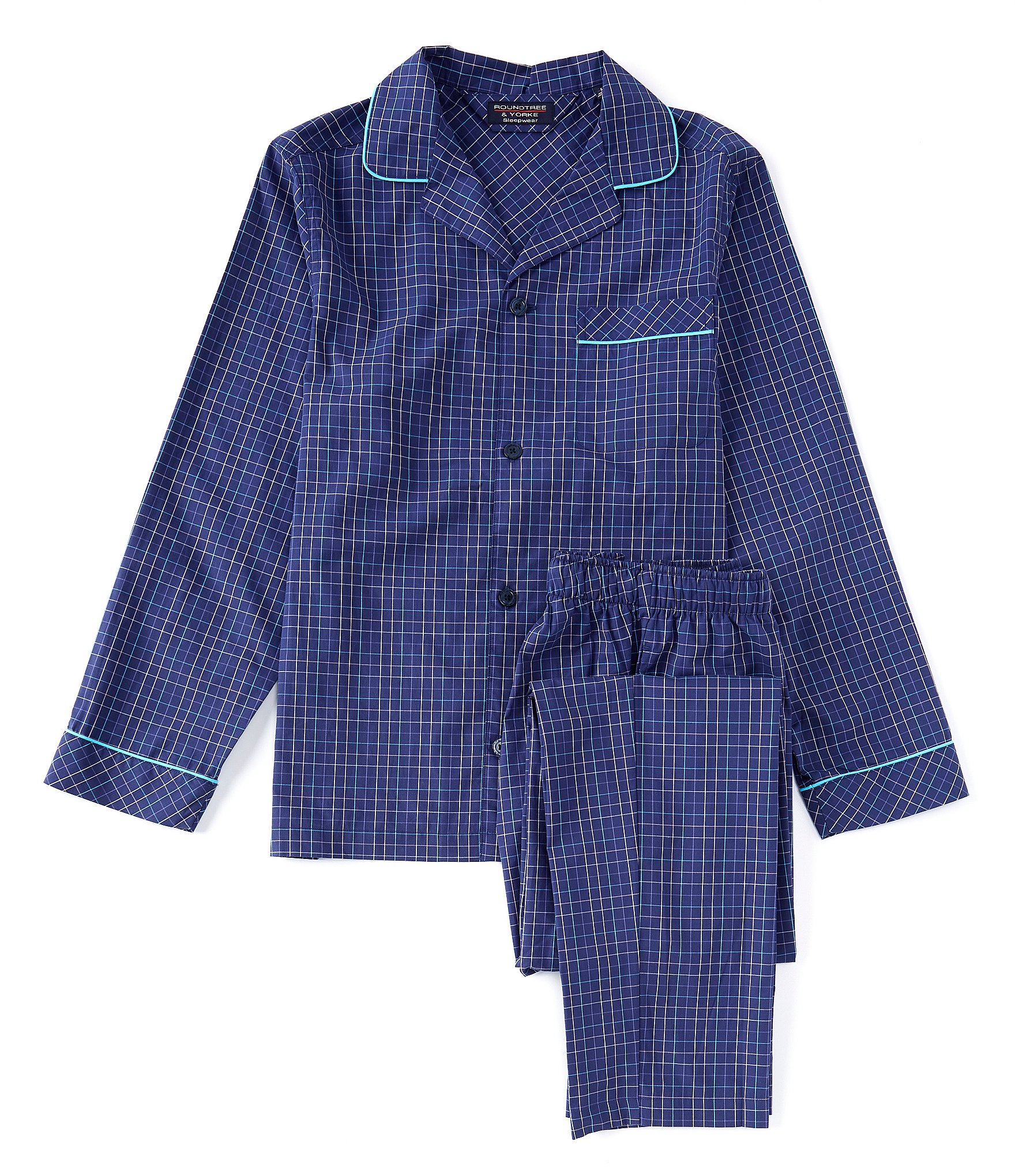 Roundtree & Yorke Long Sleeve Plaid Pajama Top & Matching Pajama Pant ...