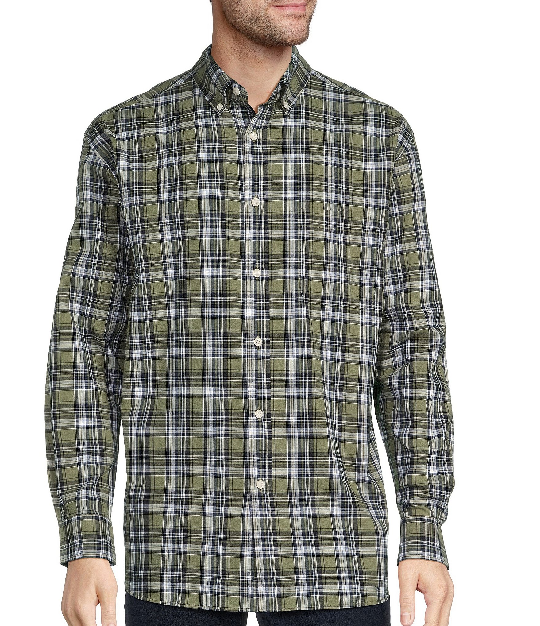 Roundtree & Yorke Long Sleeve Medium Plaid Oxford Sport Shirt