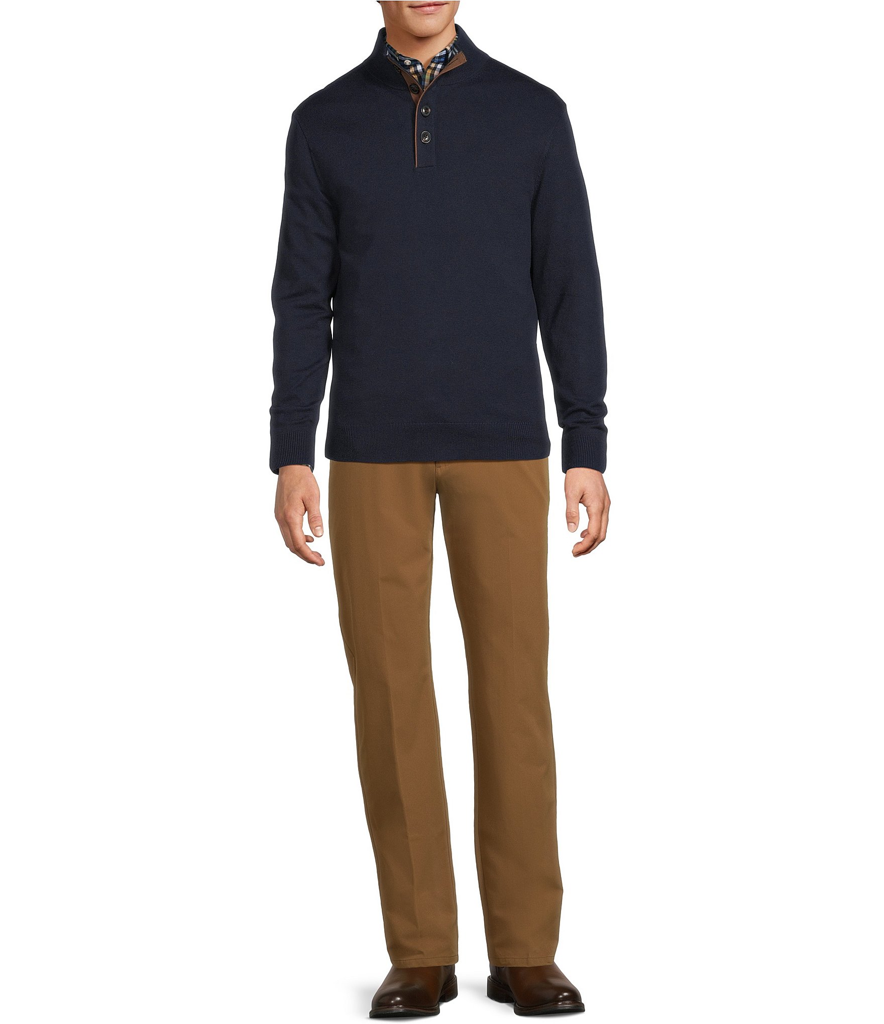 Roundtree & Yorke Long Sleeve Solid Button Mock Sweater