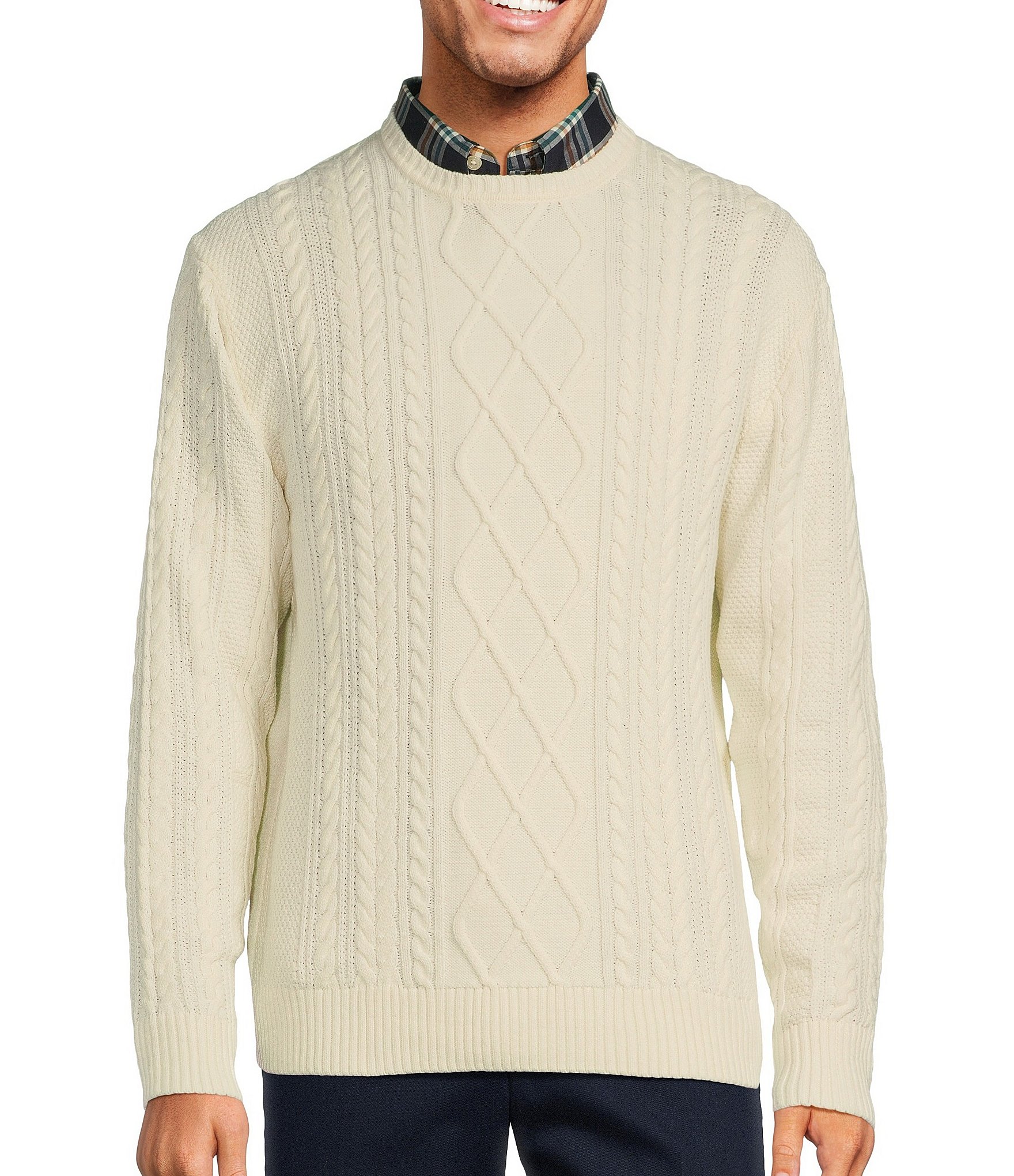 Roundtree & Yorke Long Sleeve Solid Cable Knit Crew Sweater | Dillard's
