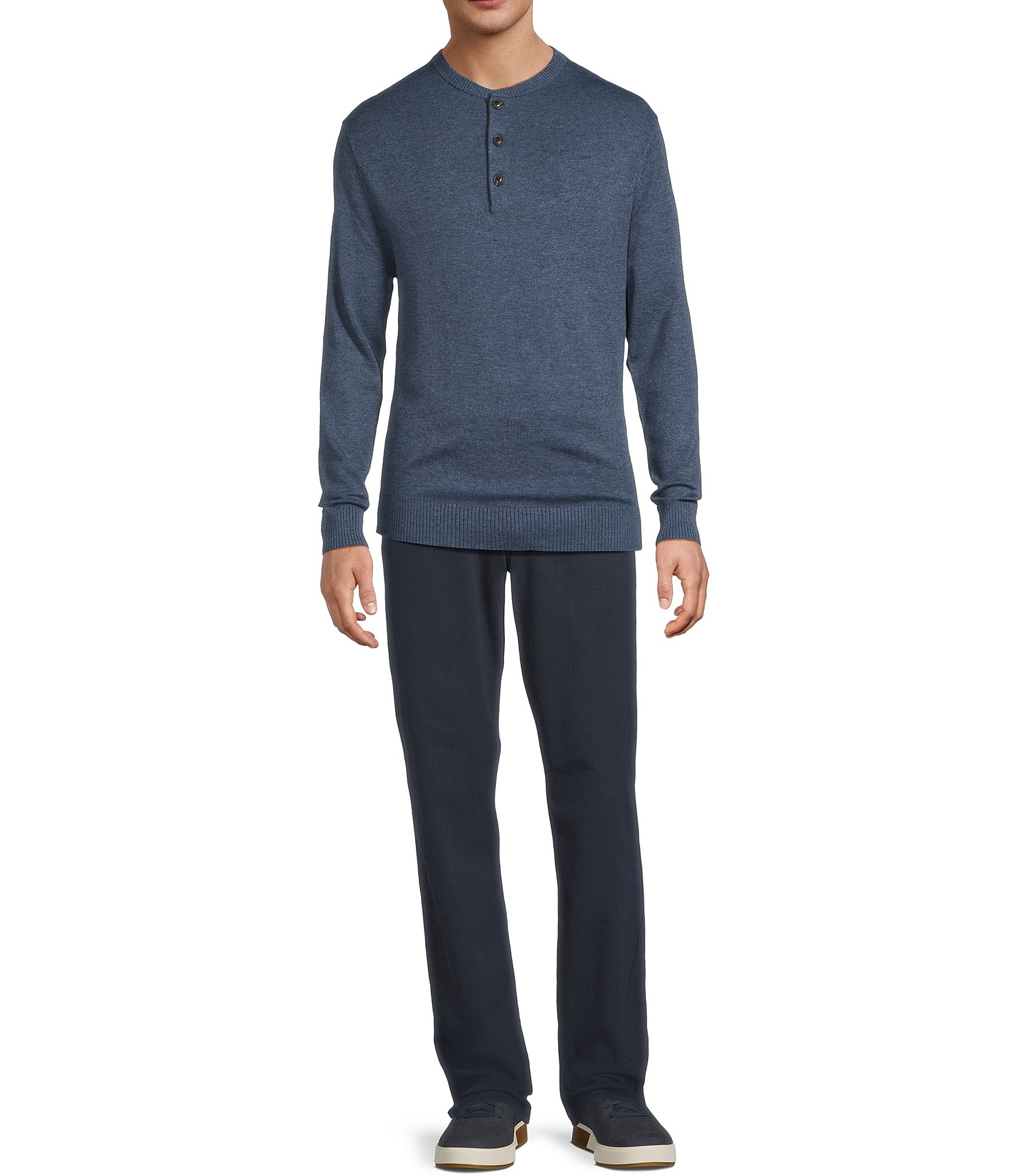 Roundtree & Yorke Long Sleeve Solid Henley Pullover Sweater