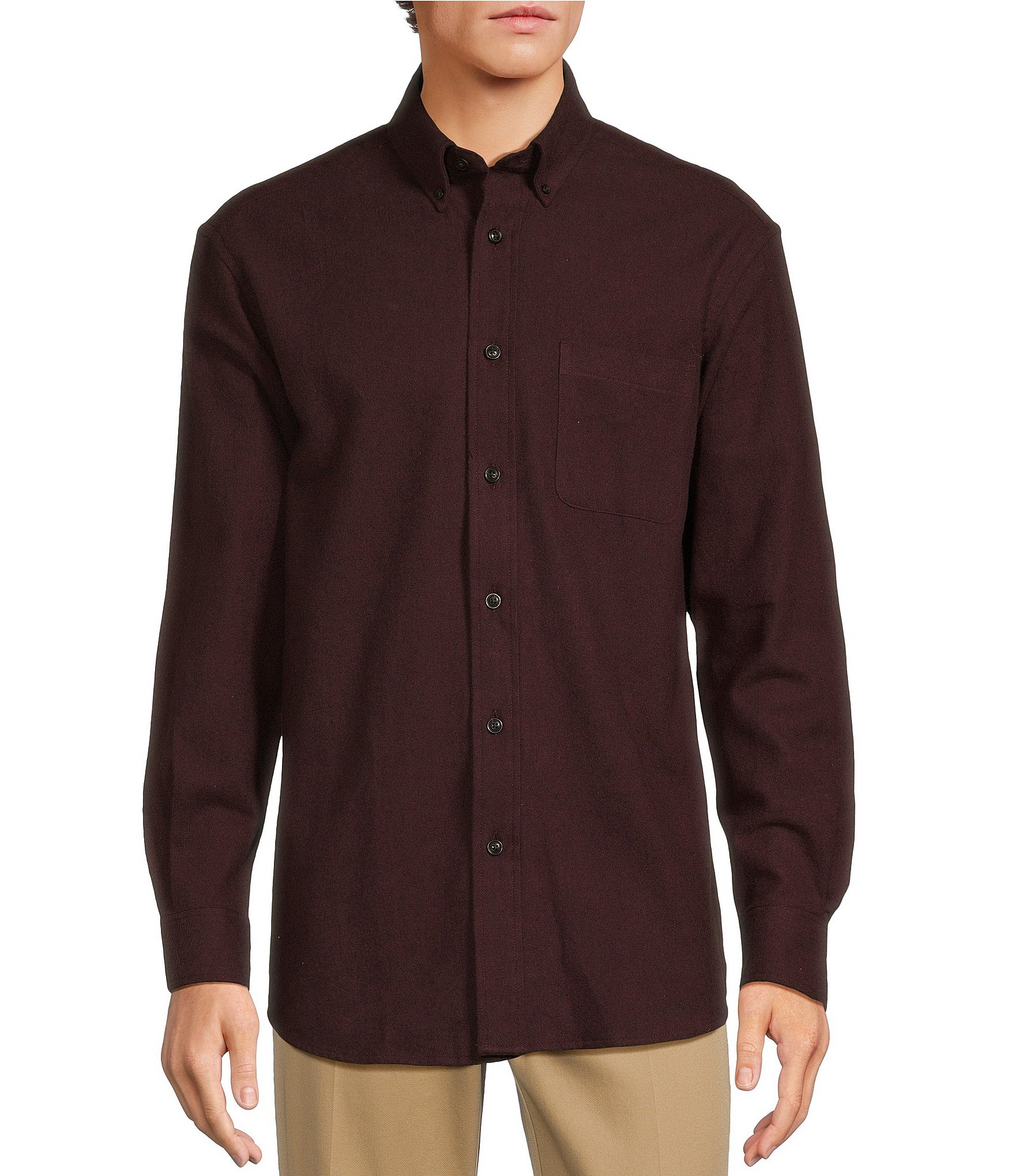Roundtree & Yorke Long Sleeve Solid Portuguese Flannel Sport Shirt ...