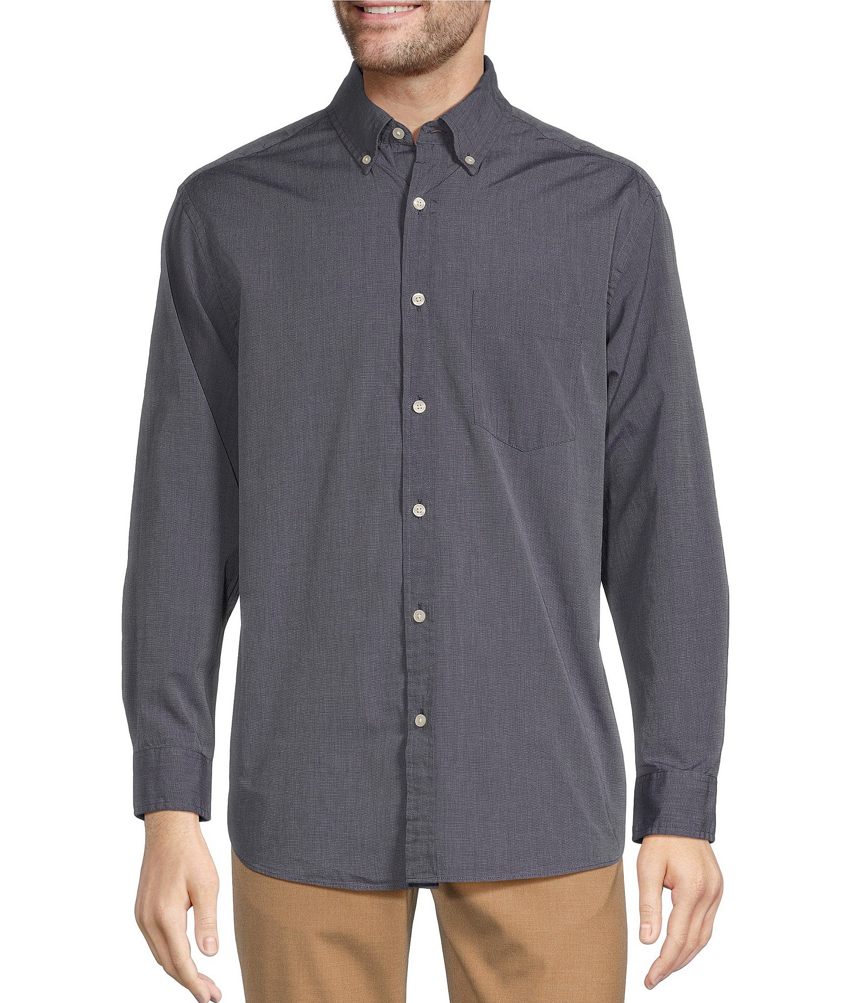 Roundtree & Yorke Long Sleeve Solid Slub Sport Shirt