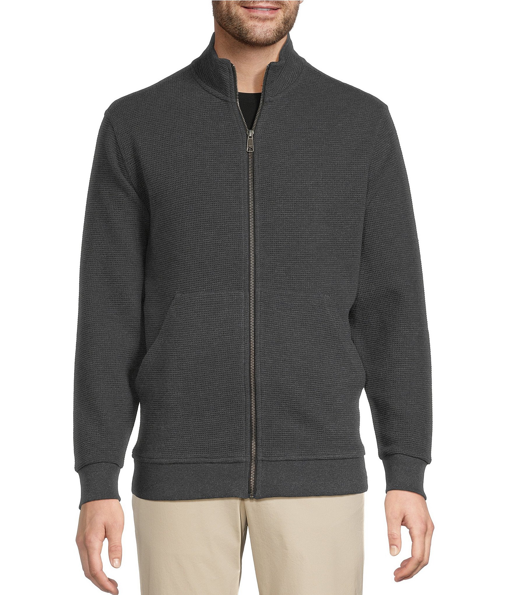 Roundtree & Yorke Long Sleeve Solid Textured Full Zip