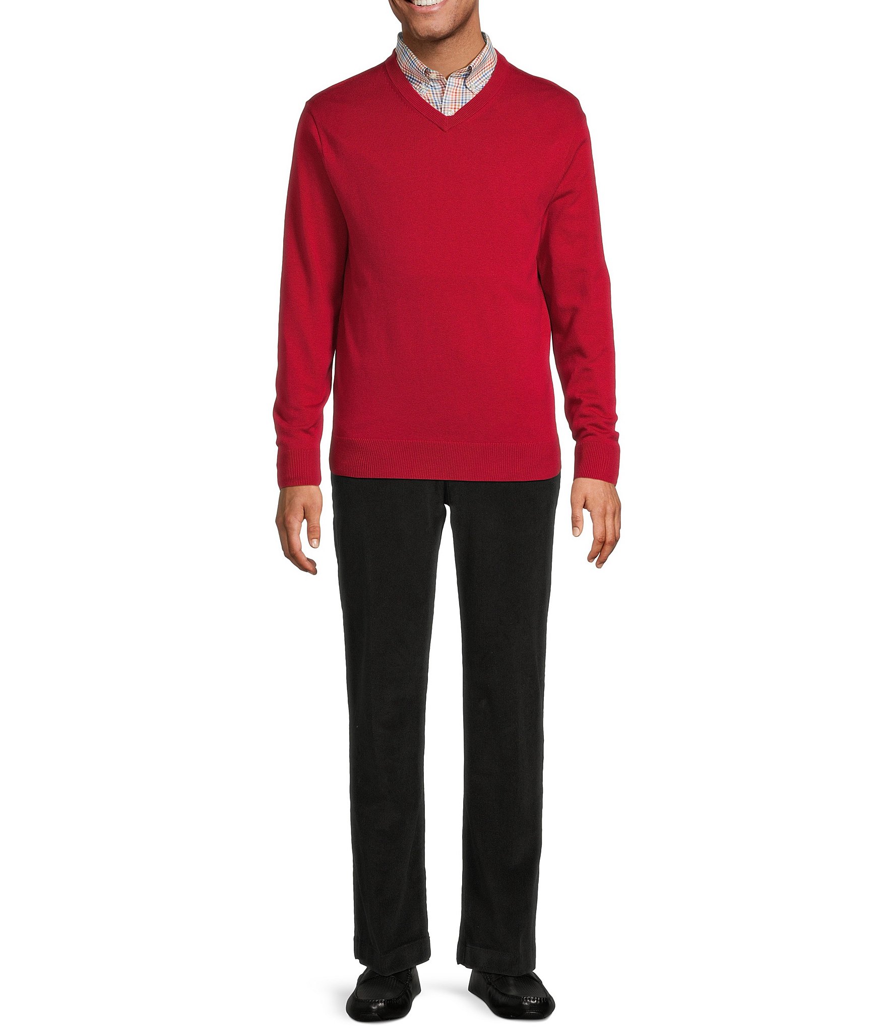 Roundtree & Yorke Long Sleeve Solid V-Neck Pullover Sweater