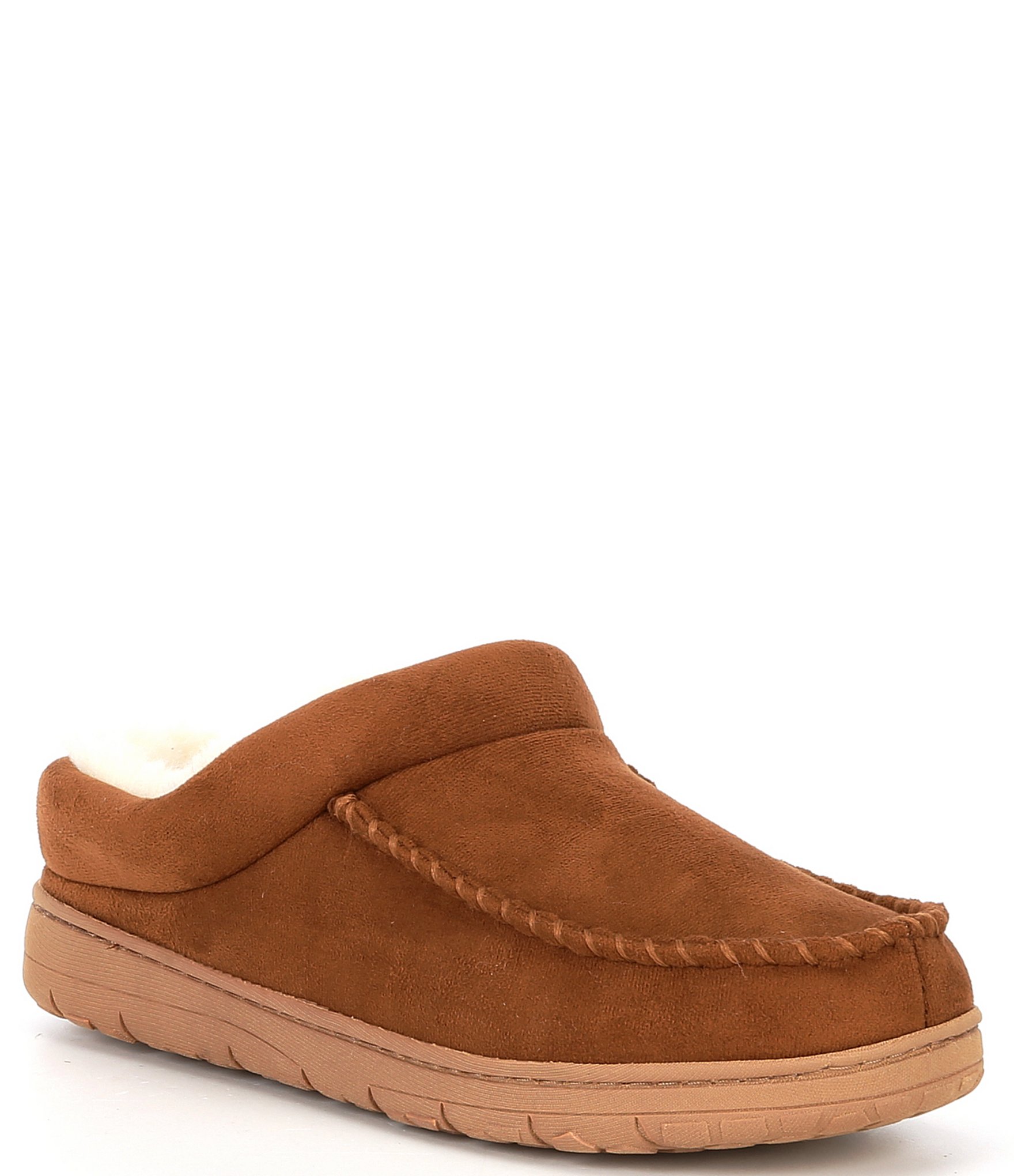 Roundtree & Yorke Microsuede Faux Shearling Clog Slippers