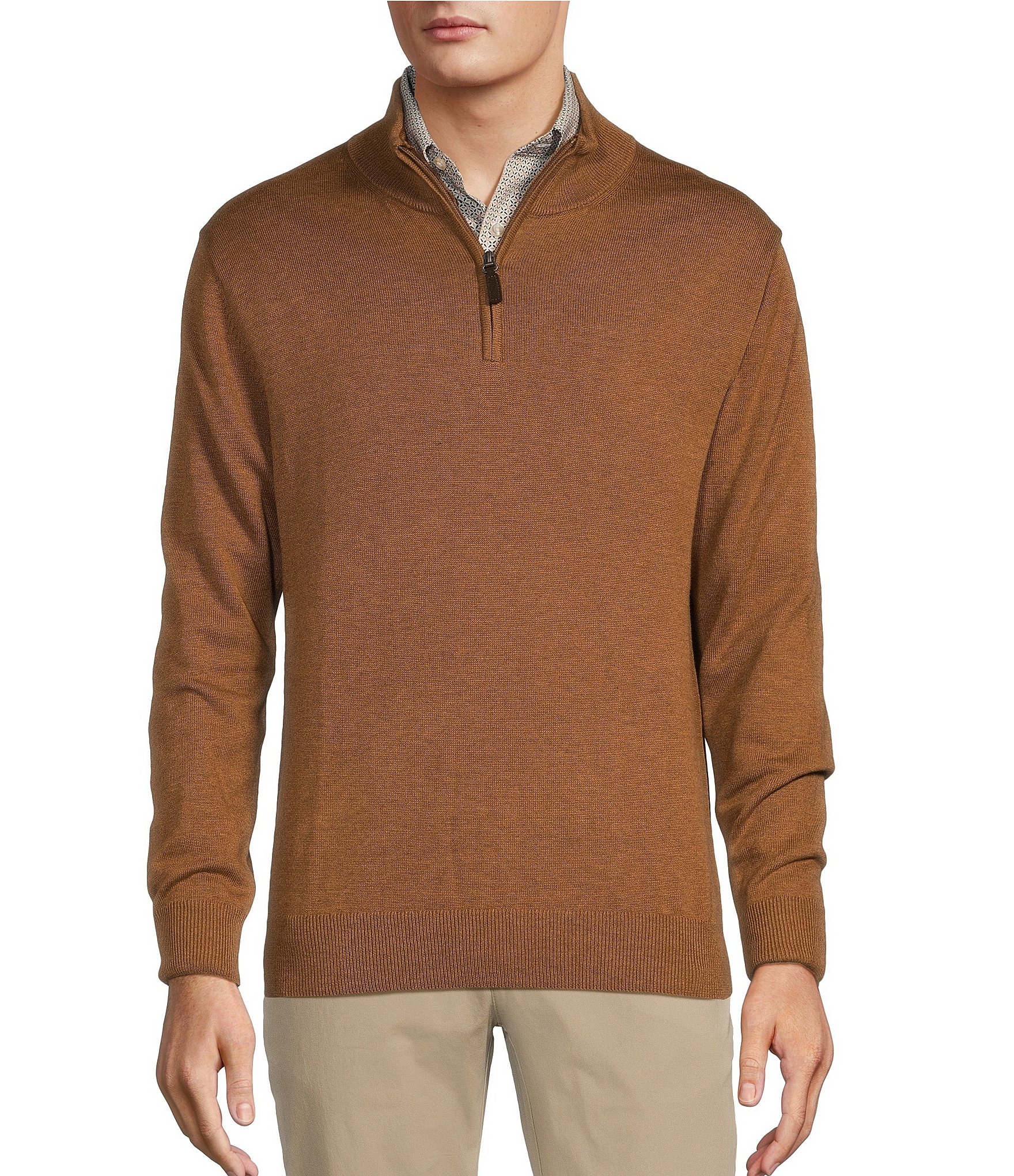 Roundtree & Yorke Mock Neck Long Sleeve Solid Quarter-Zip Sweater Pullover