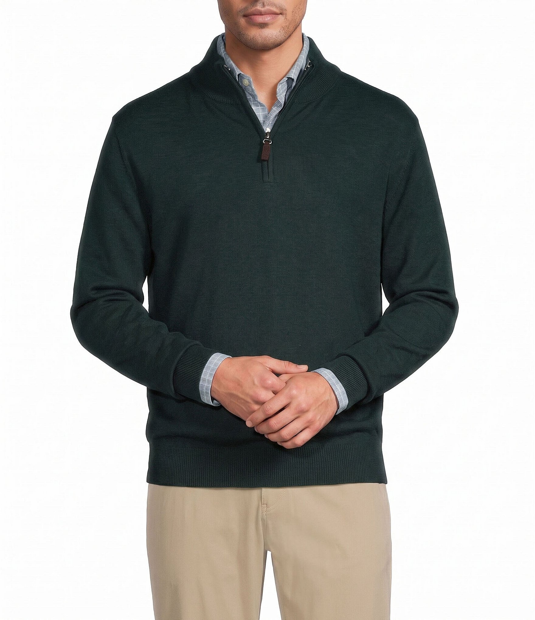 Roundtree & Yorke Mock Neck Long Sleeve Solid Quarter Zip Sweater
