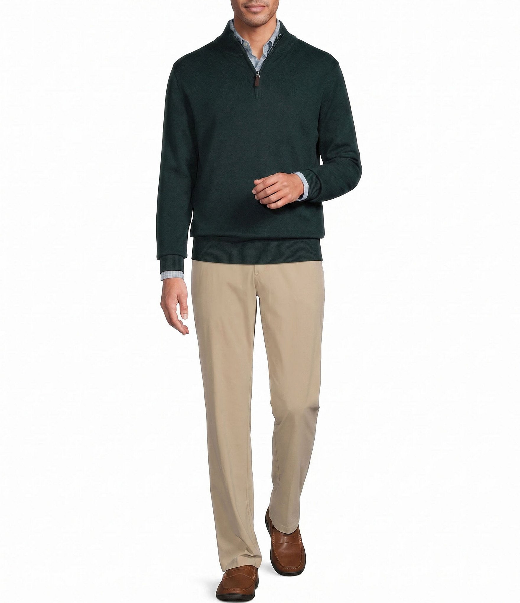 Roundtree & Yorke Mock Neck Long Sleeve Solid Quarter Zip Sweater