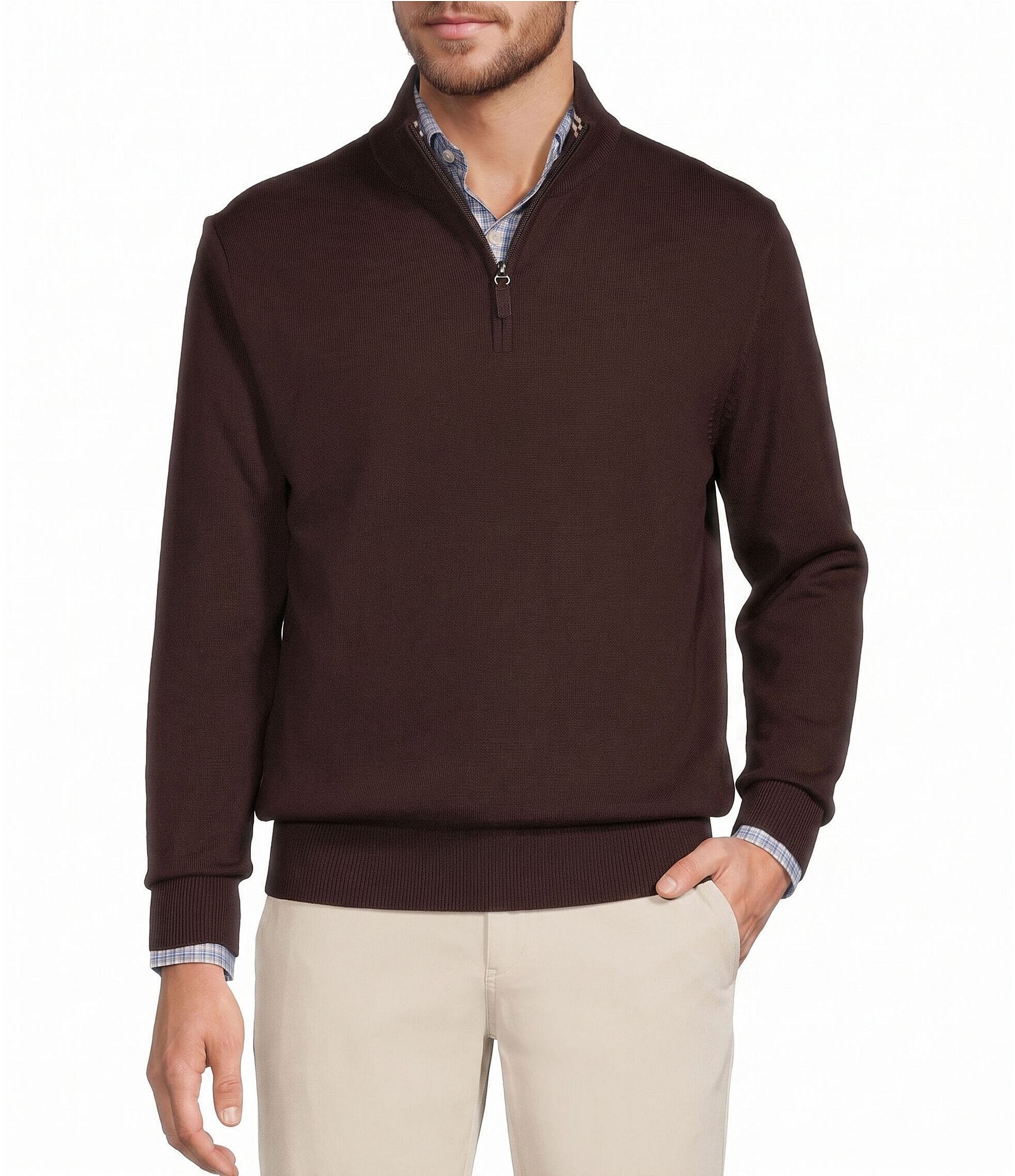 Roundtree & Yorke Mock Neck Long Sleeve Solid Quarter Zip Sweater