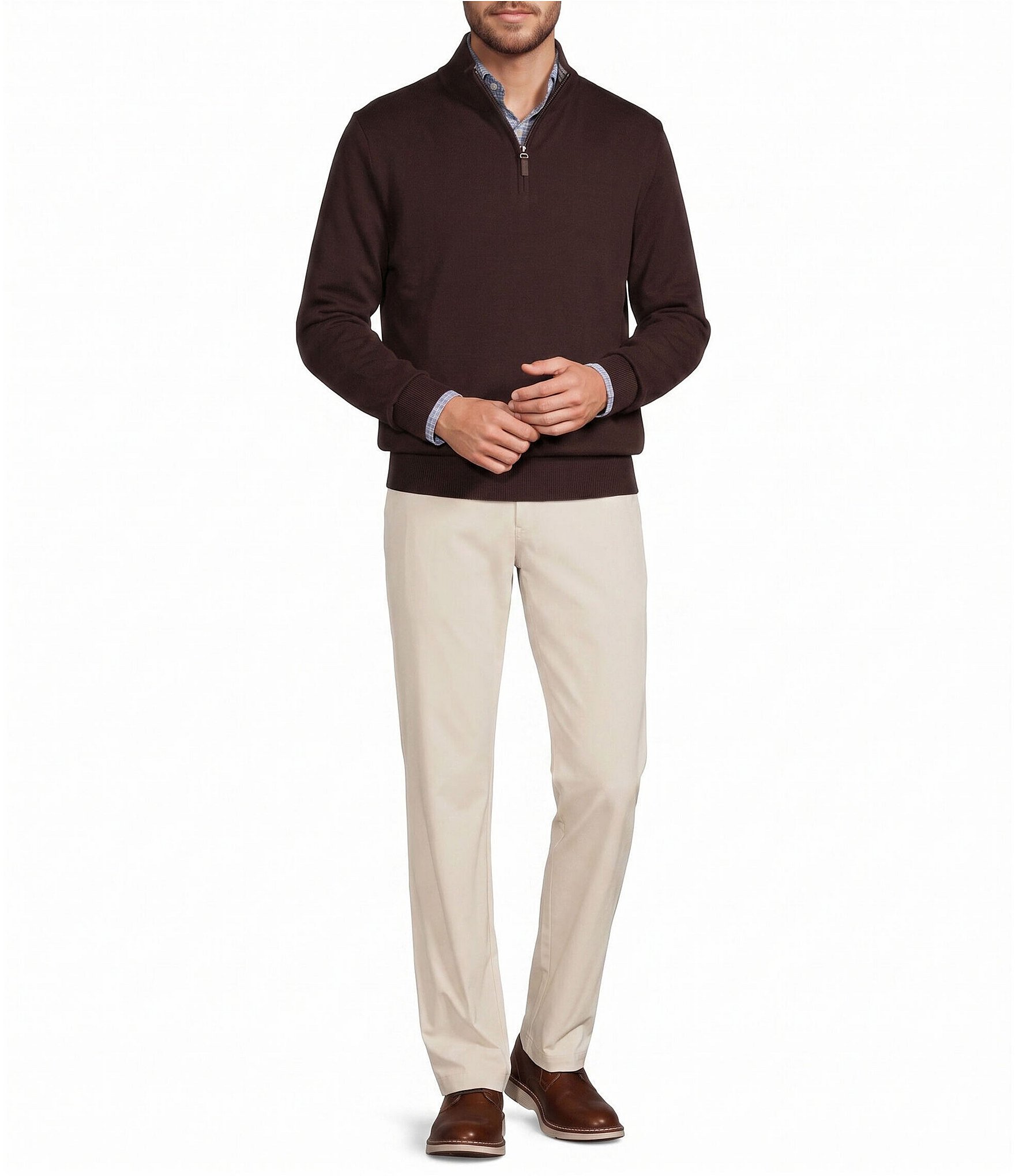 Roundtree & Yorke Mock Neck Long Sleeve Solid Quarter Zip Sweater