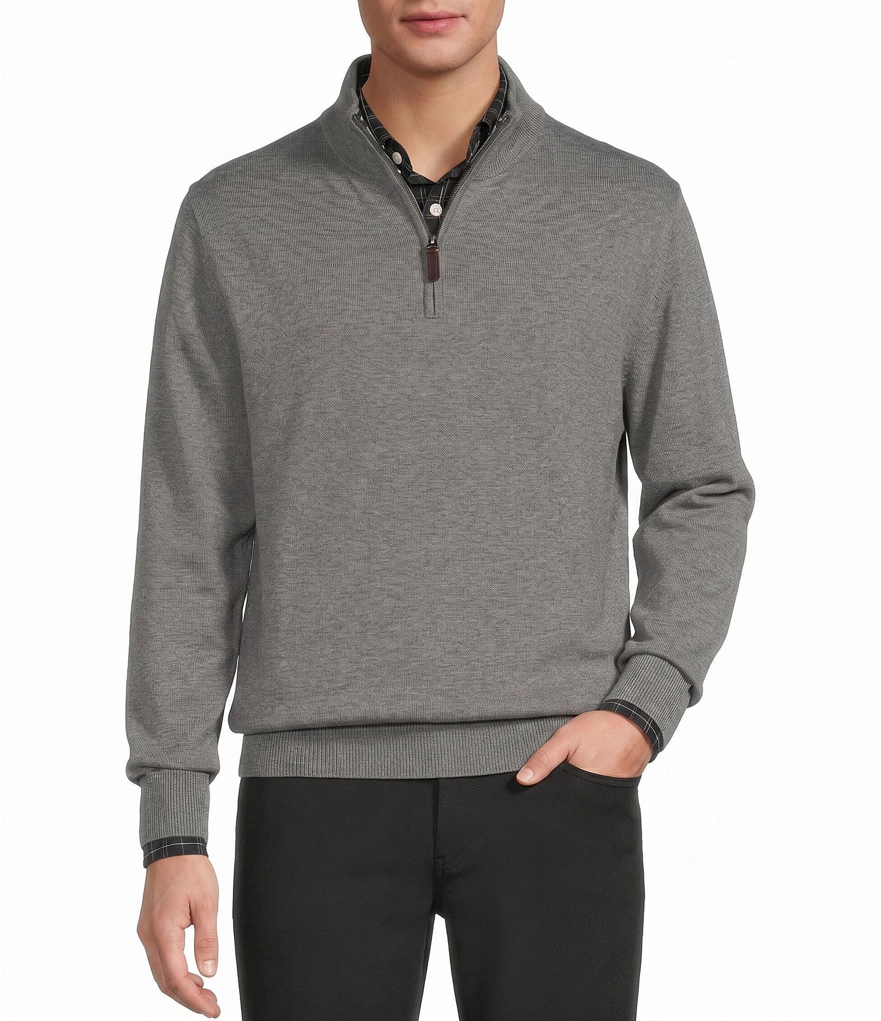 Roundtree & Yorke Mock Neck Long Sleeve Solid Quarter Zip Sweater