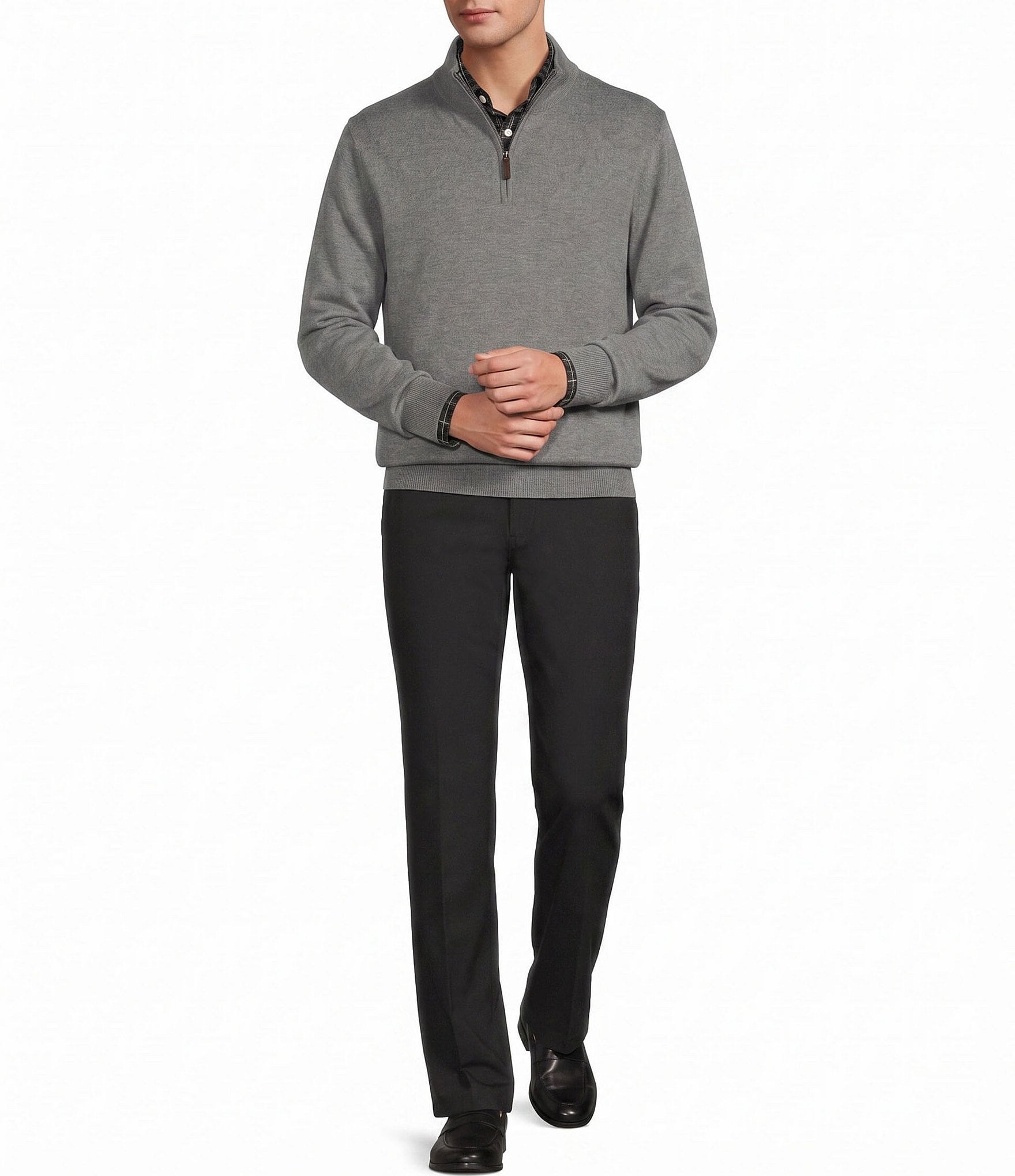 Roundtree & Yorke Mock Neck Long Sleeve Solid Quarter Zip Sweater