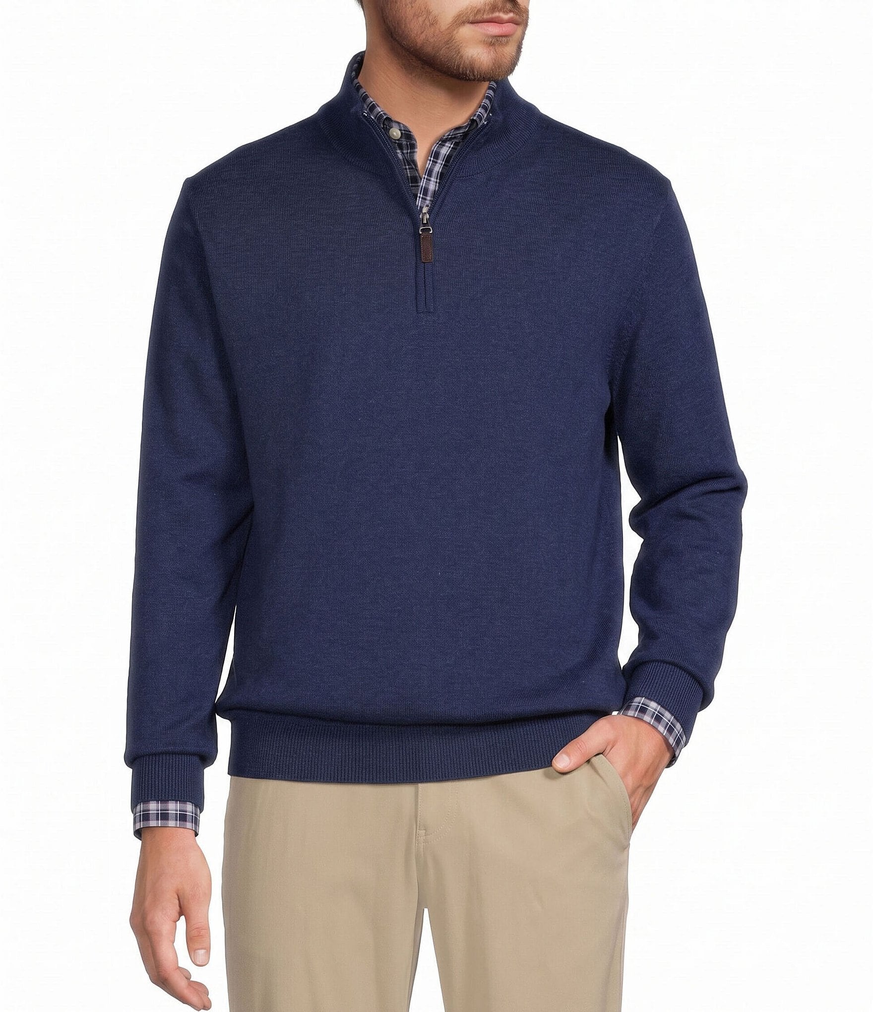 Roundtree & Yorke Mock Neck Long Sleeve Solid Quarter Zip Sweater