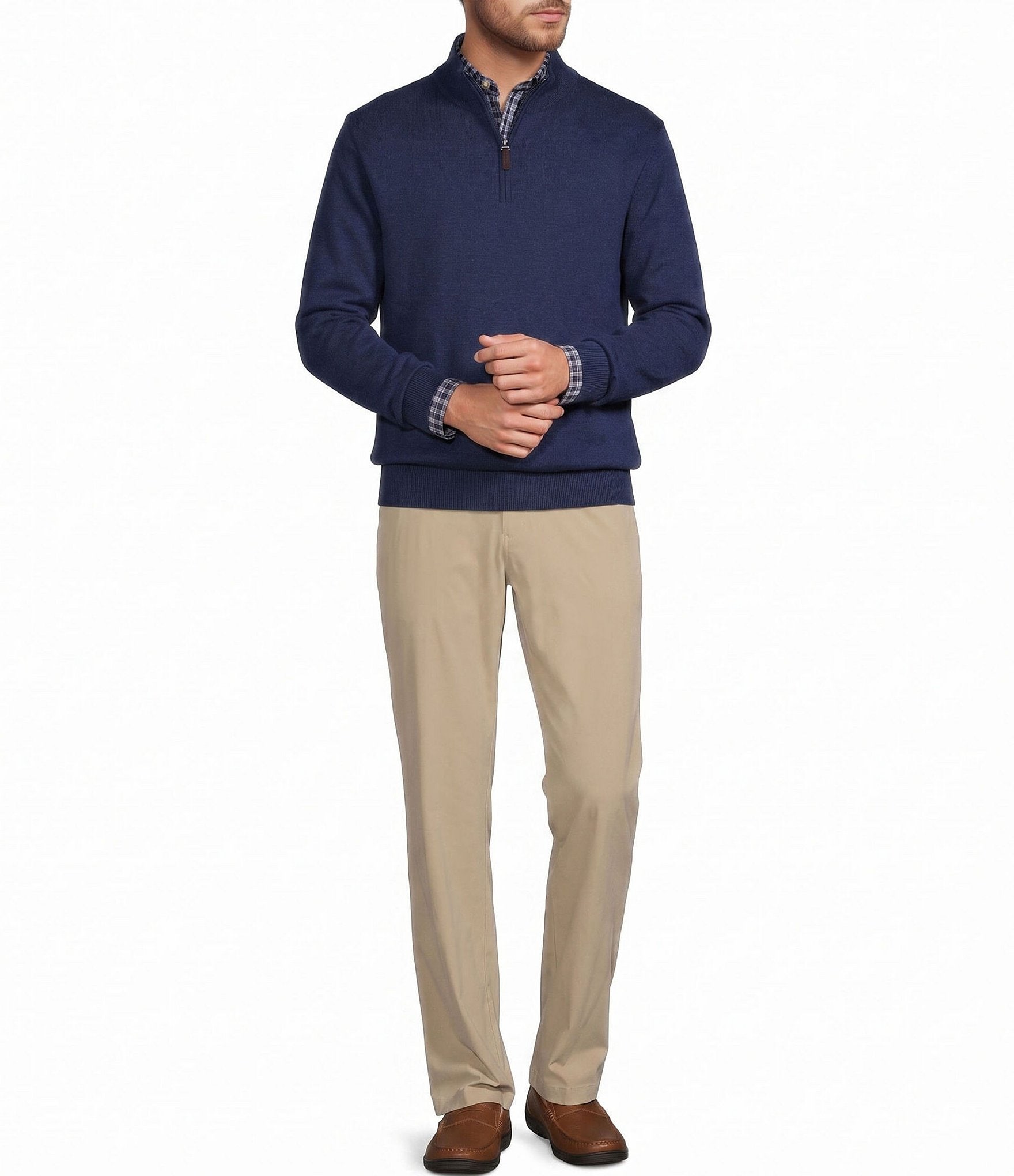 Roundtree & Yorke Mock Neck Long Sleeve Solid Quarter Zip Sweater